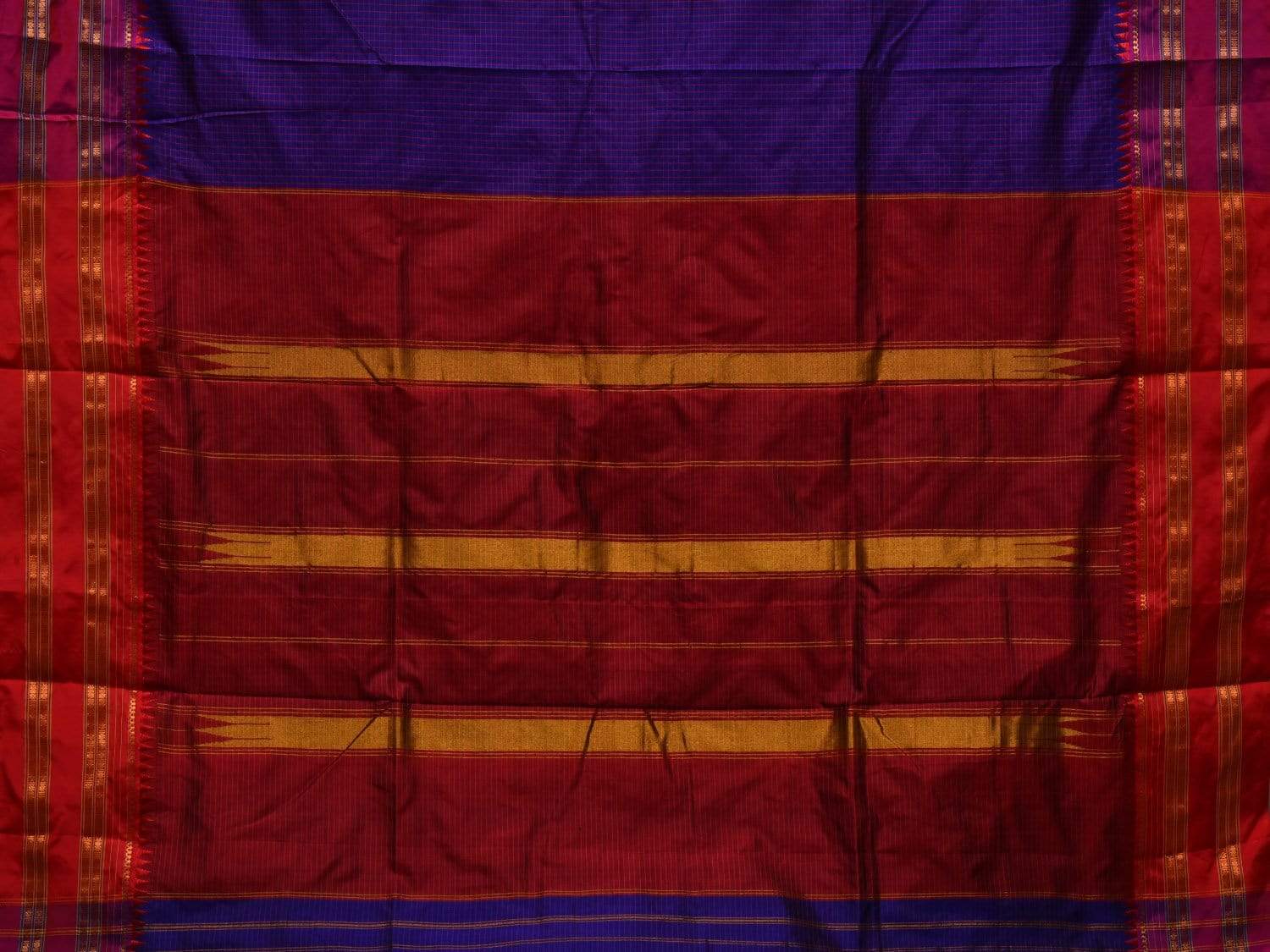 Blue and Red Narayanpet Silk Handloom Saree with Checks Design No Blouse np0435