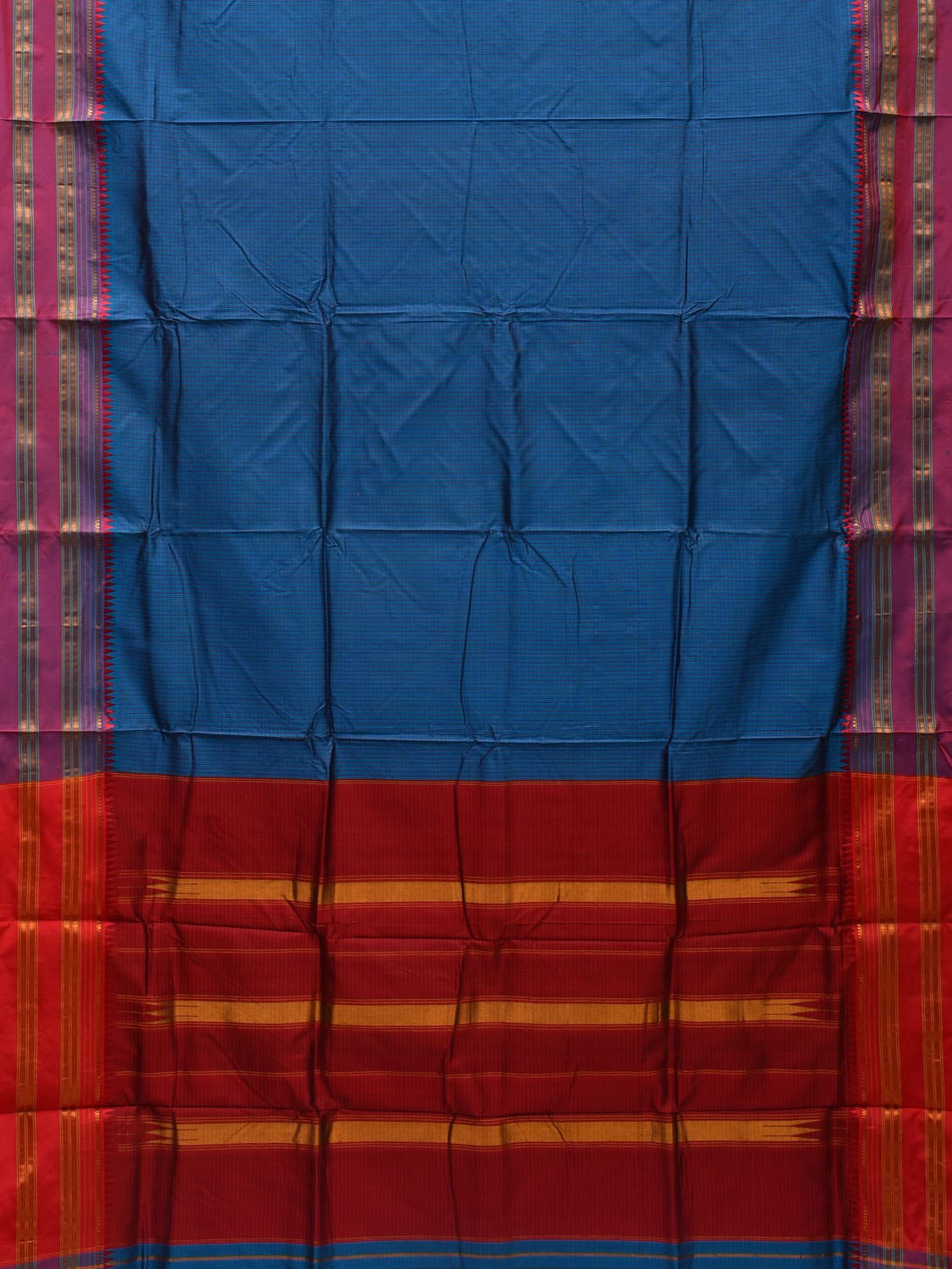 Blue and Red Narayanpet Silk Handloom Saree with Checks Design No Blouse np0653
