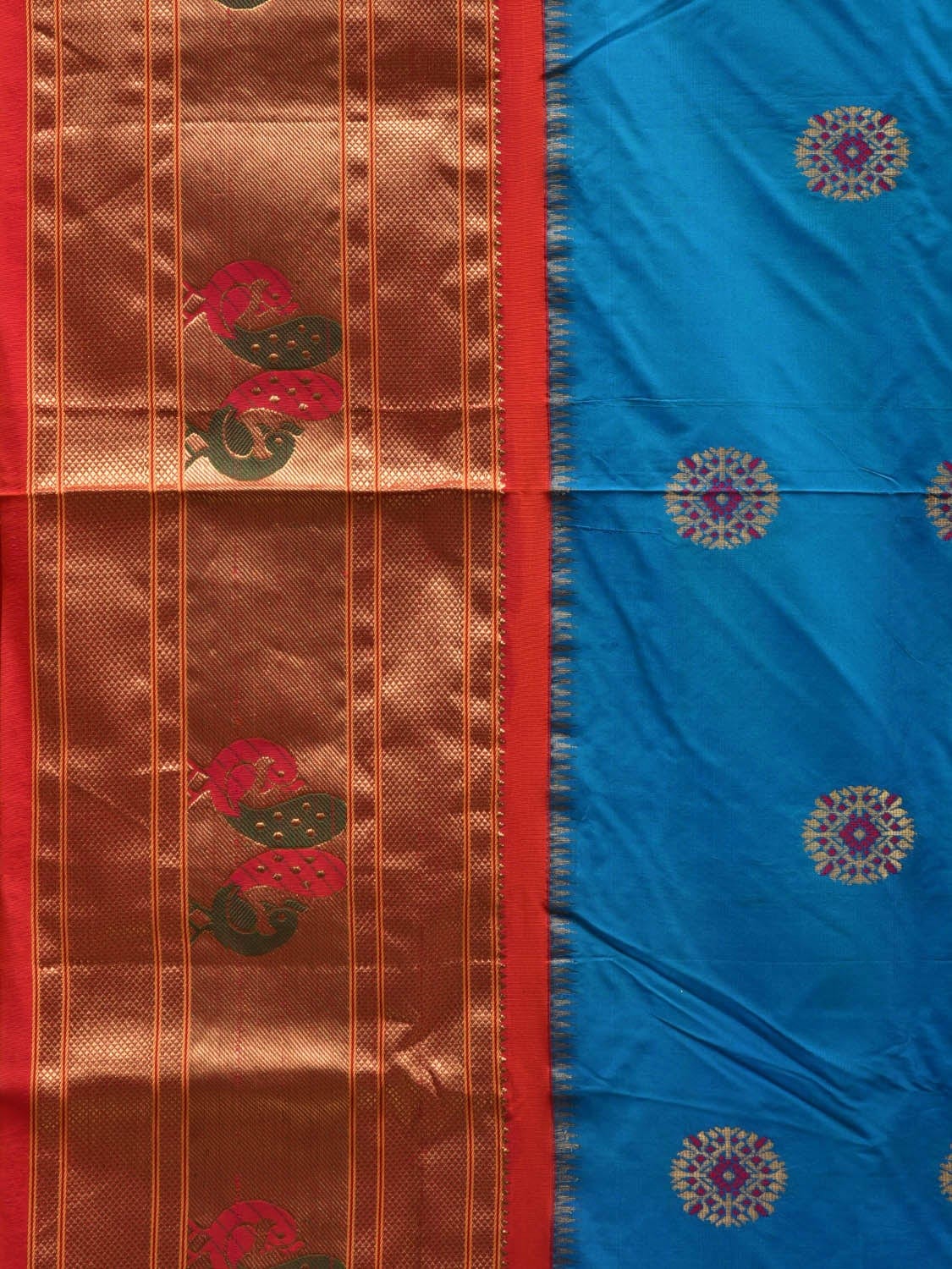 Blue and Red Paithani Silk Handloom Saree with Border and Body Buta Design p0429