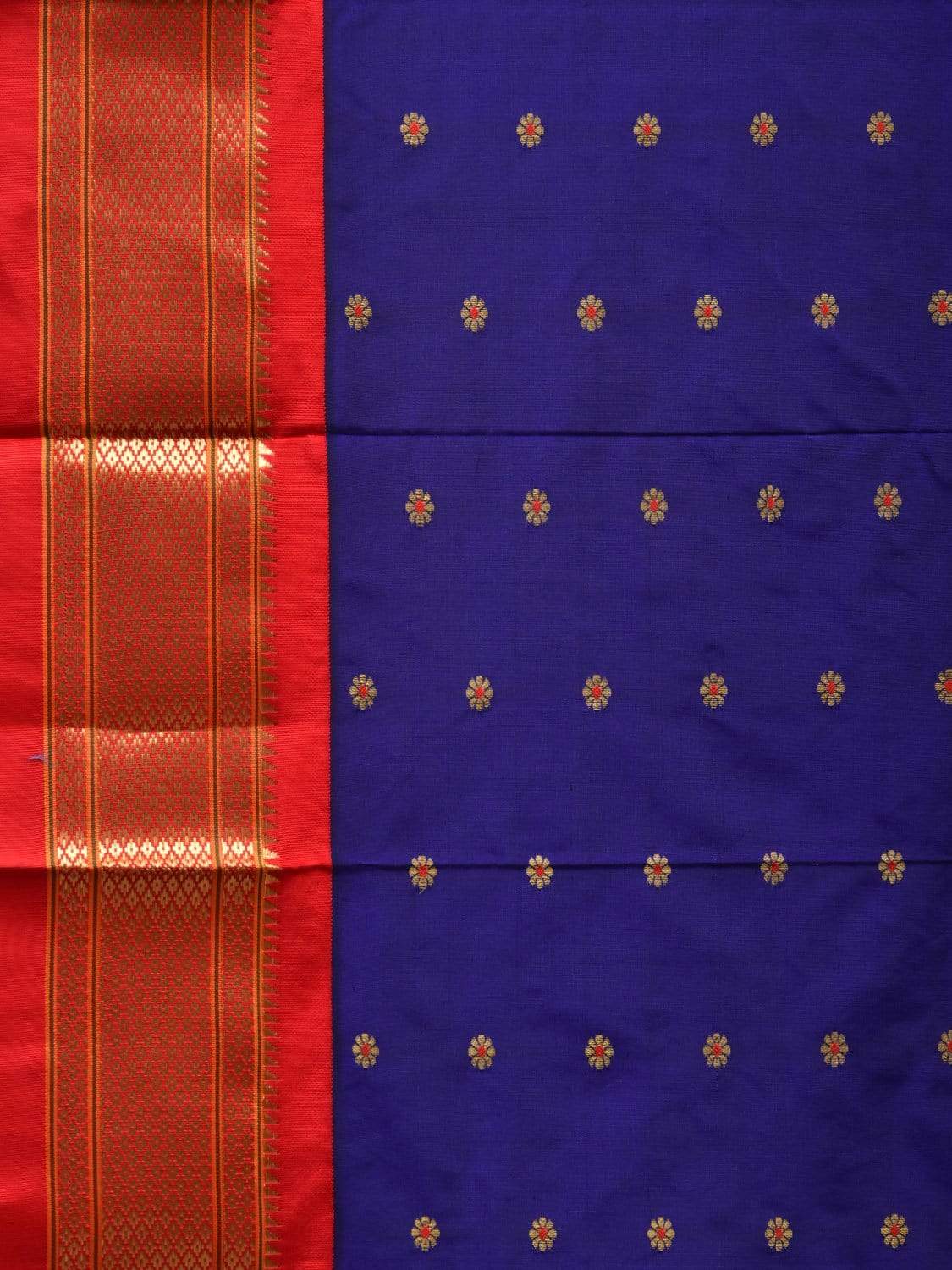 Blue and Red Paithani Silk Handloom Saree with Pallu Design p0378