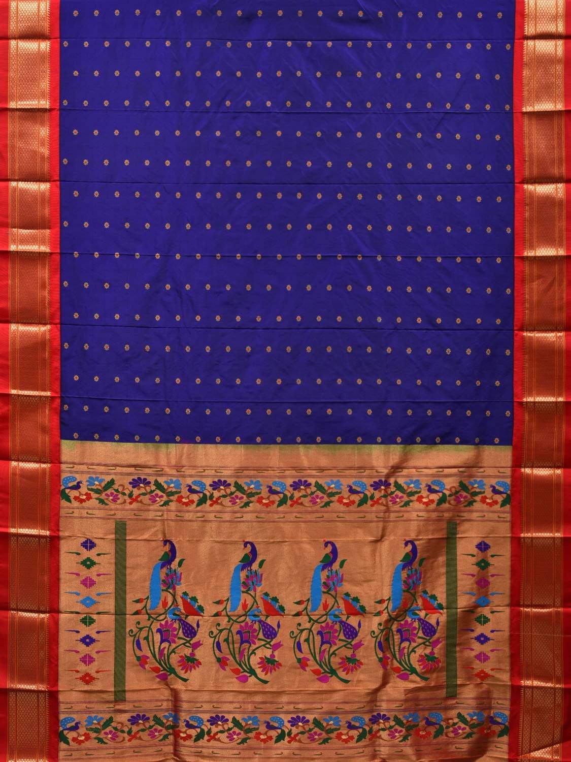Blue and Red Paithani Silk Handloom Saree with Pallu Design p0378