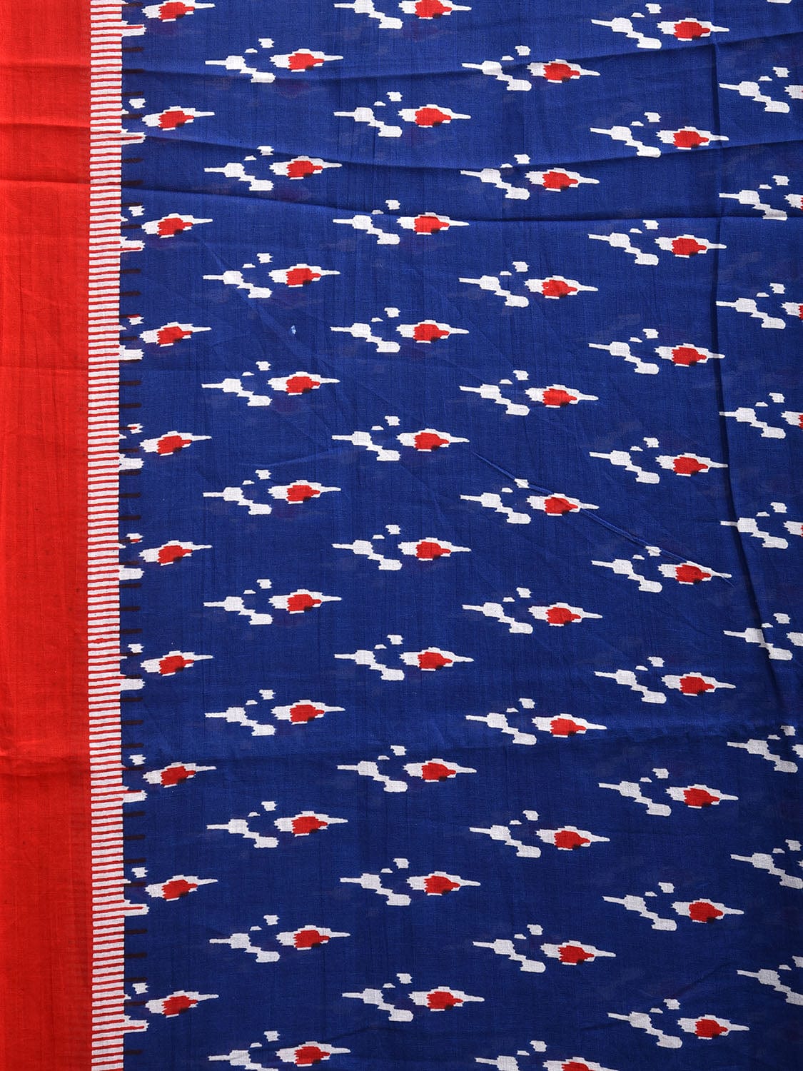 Blue and Red Pedana Block Print Cotton Saree with Buta and Pallu Design o0534