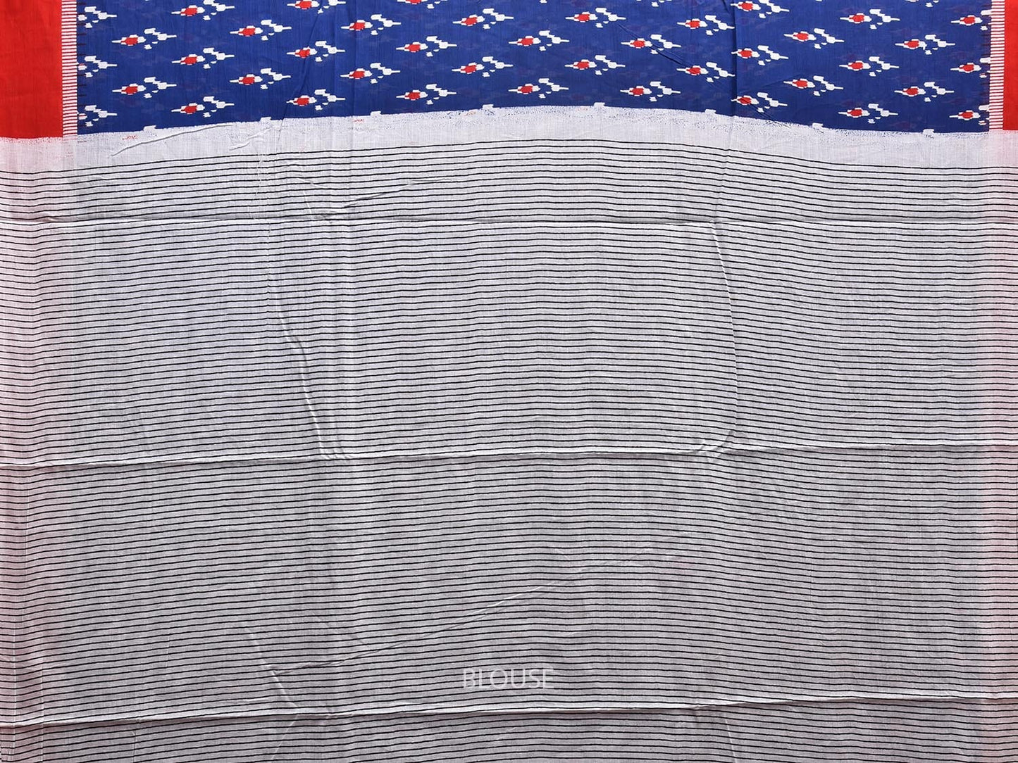 Blue and Red Pedana Block Print Cotton Saree with Buta and Pallu Design o0534