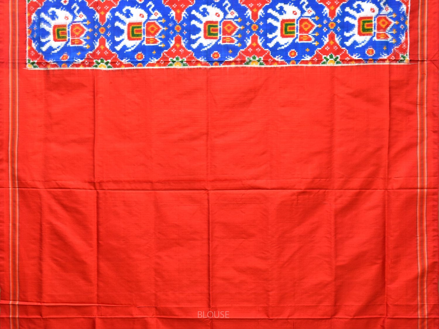 Blue and Red Pochampally Double Ikat Silk Handloom Saree with Elephant Design i0769