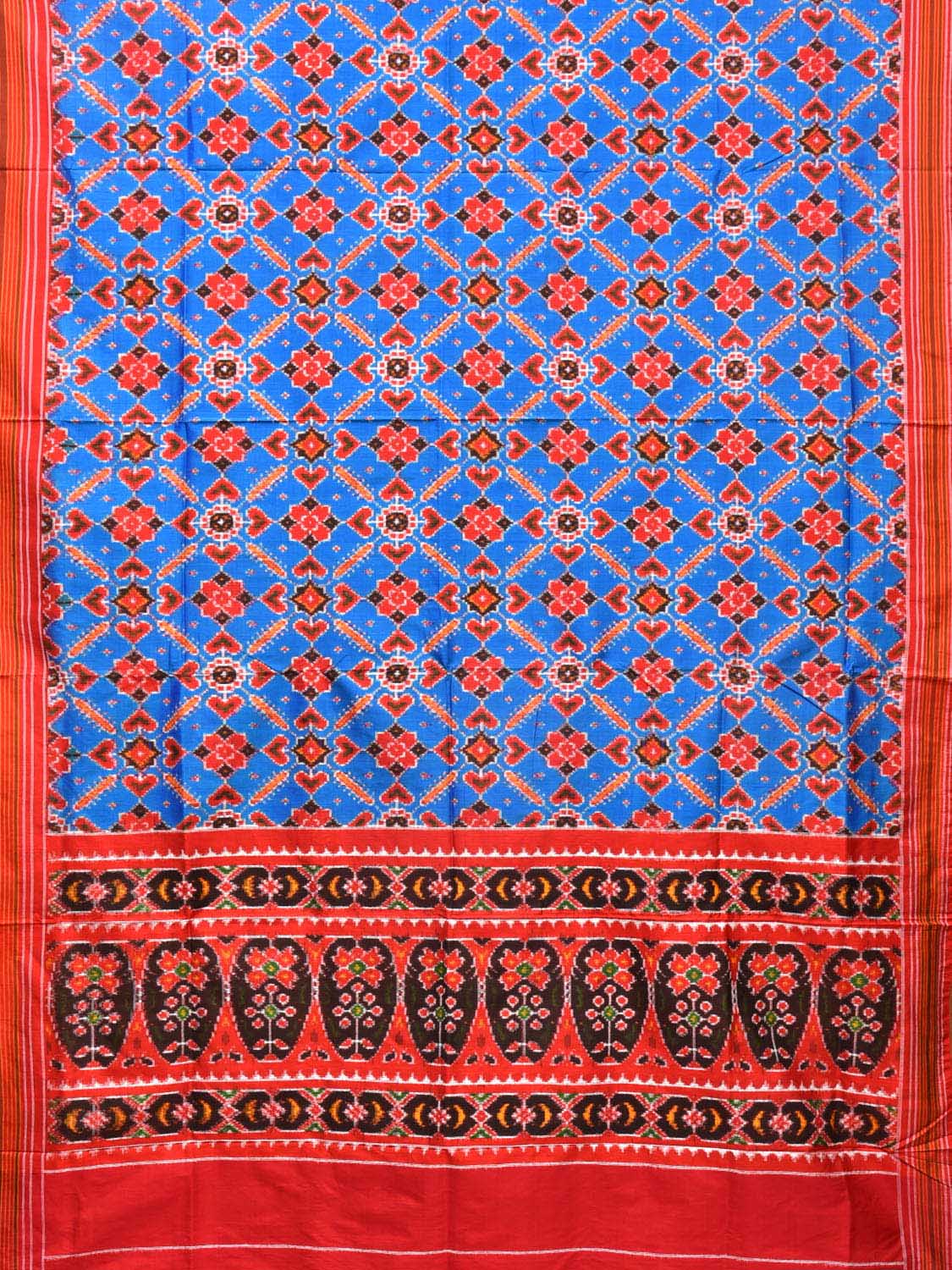 Blue and Red Pochampally Double Ikat Silk Handloom Saree with Panpatola Design i0759