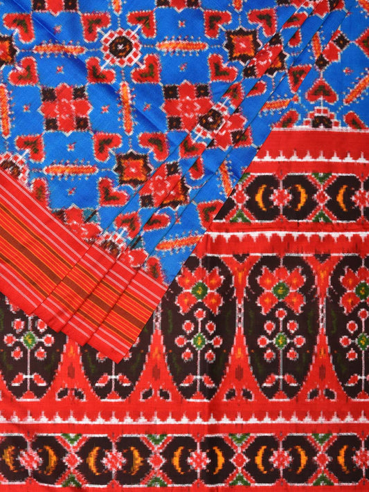 Blue and Red Pochampally Double Ikat Silk Handloom Saree with Panpatola Design i0759