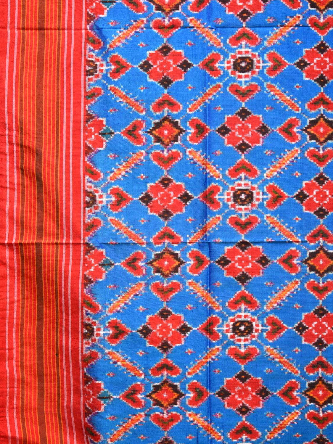 Blue and Red Pochampally Double Ikat Silk Handloom Saree with Panpatola Design i0759