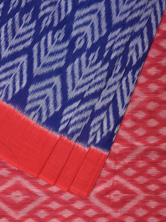 Blue and Red Pochampally Ikat Cotton Handloom Saree with All Over Design i0788