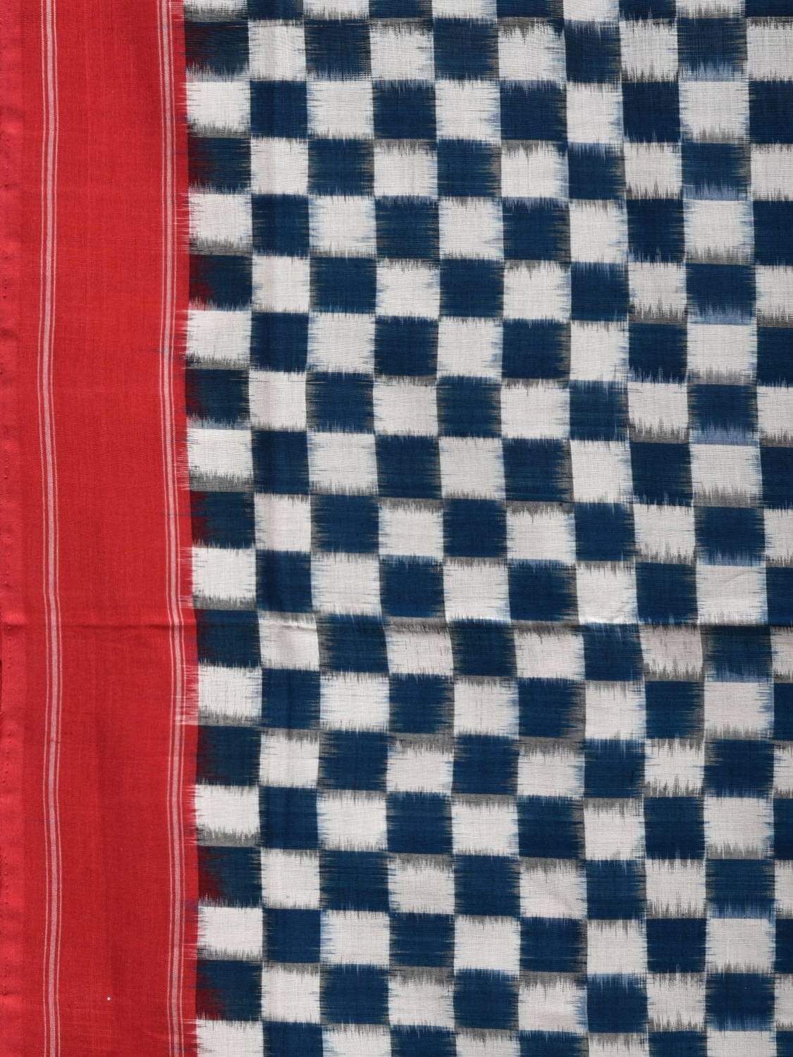 Blue and Red Pochampally Ikat Cotton Handloom Saree with Small Checks Design i0601