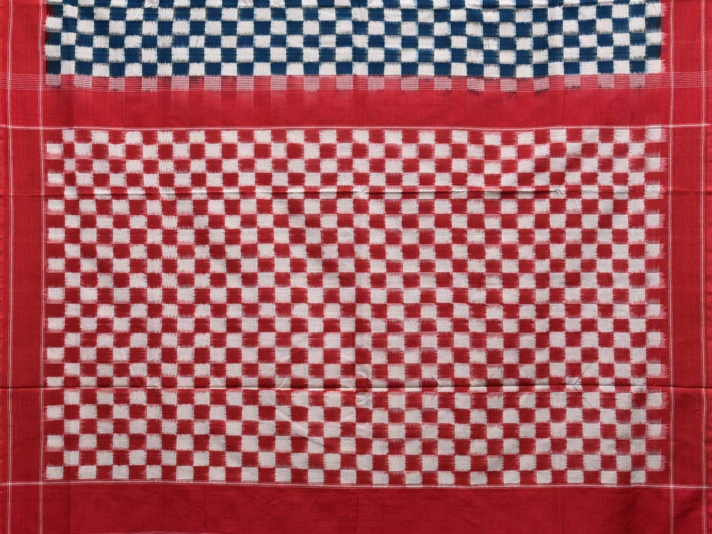 Blue and Red Pochampally Ikat Cotton Handloom Saree with Small Checks Design i0601