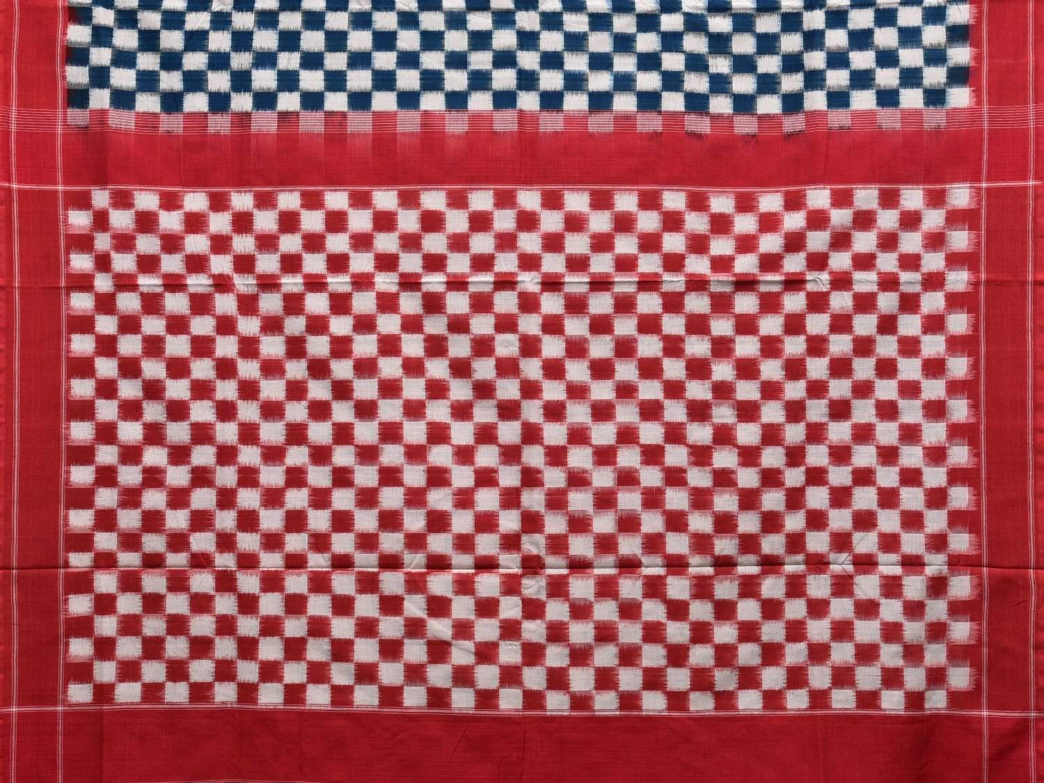 Blue and Red Pochampally Ikat Cotton Handloom Saree with Small Checks Design i0601