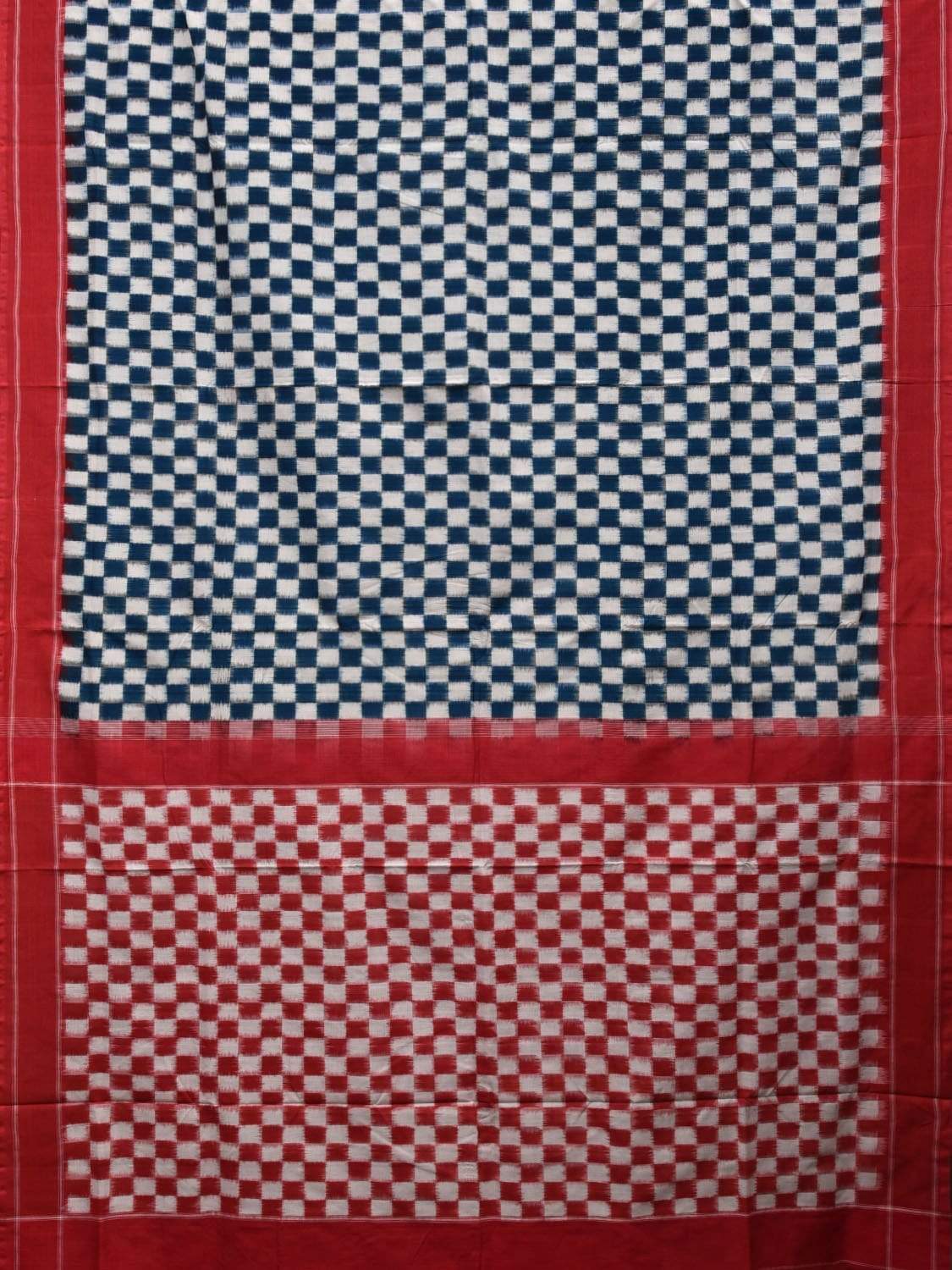 Blue and Red Pochampally Ikat Cotton Handloom Saree with Small Checks Design i0601