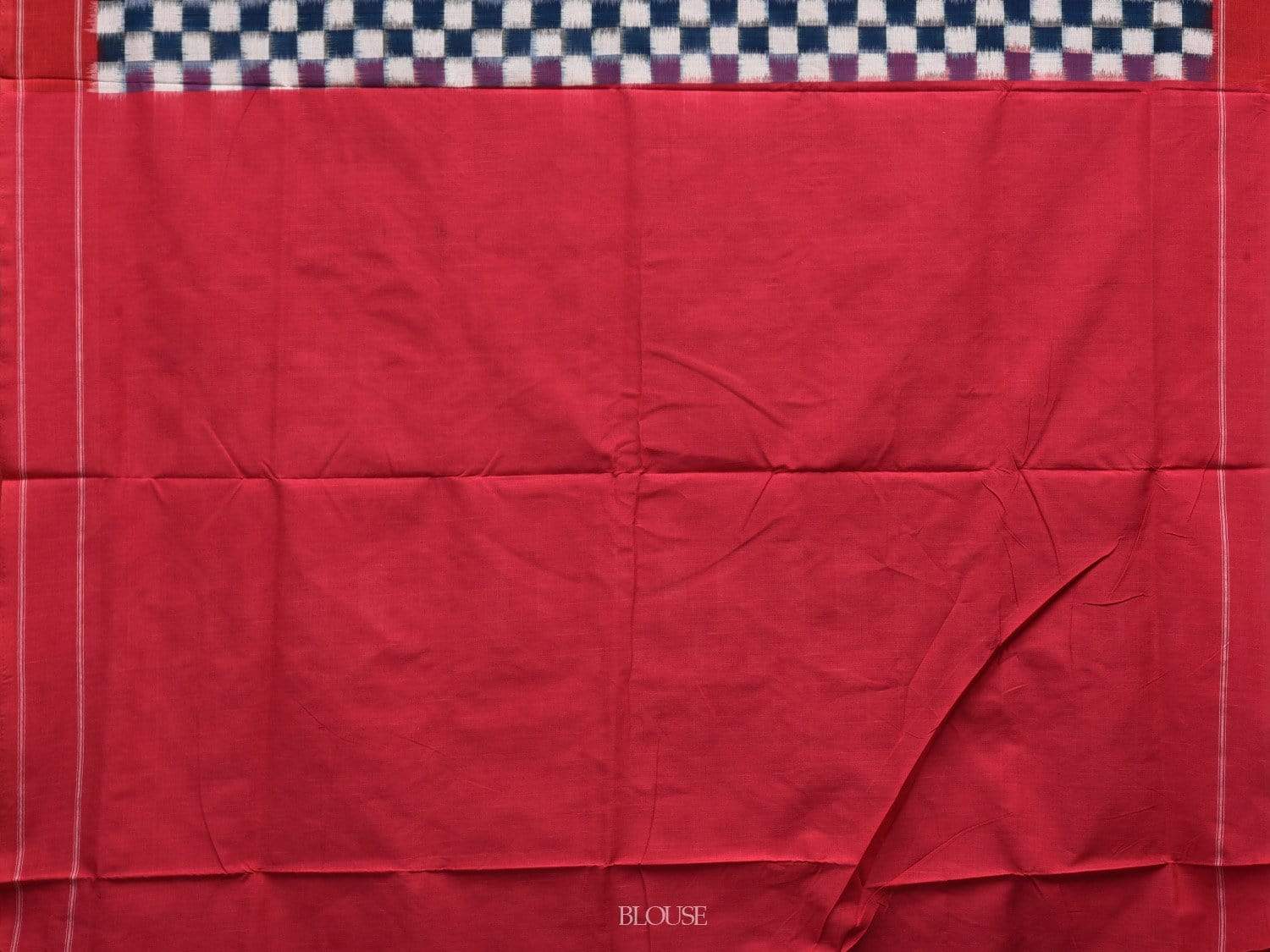 Blue and Red Pochampally Ikat Cotton Handloom Saree with Small Checks Design i0601