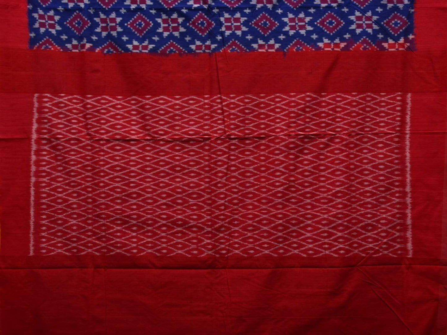 Blue and Red Pochampally Ikat Cotton Handloom Saree with Telia Design i0625