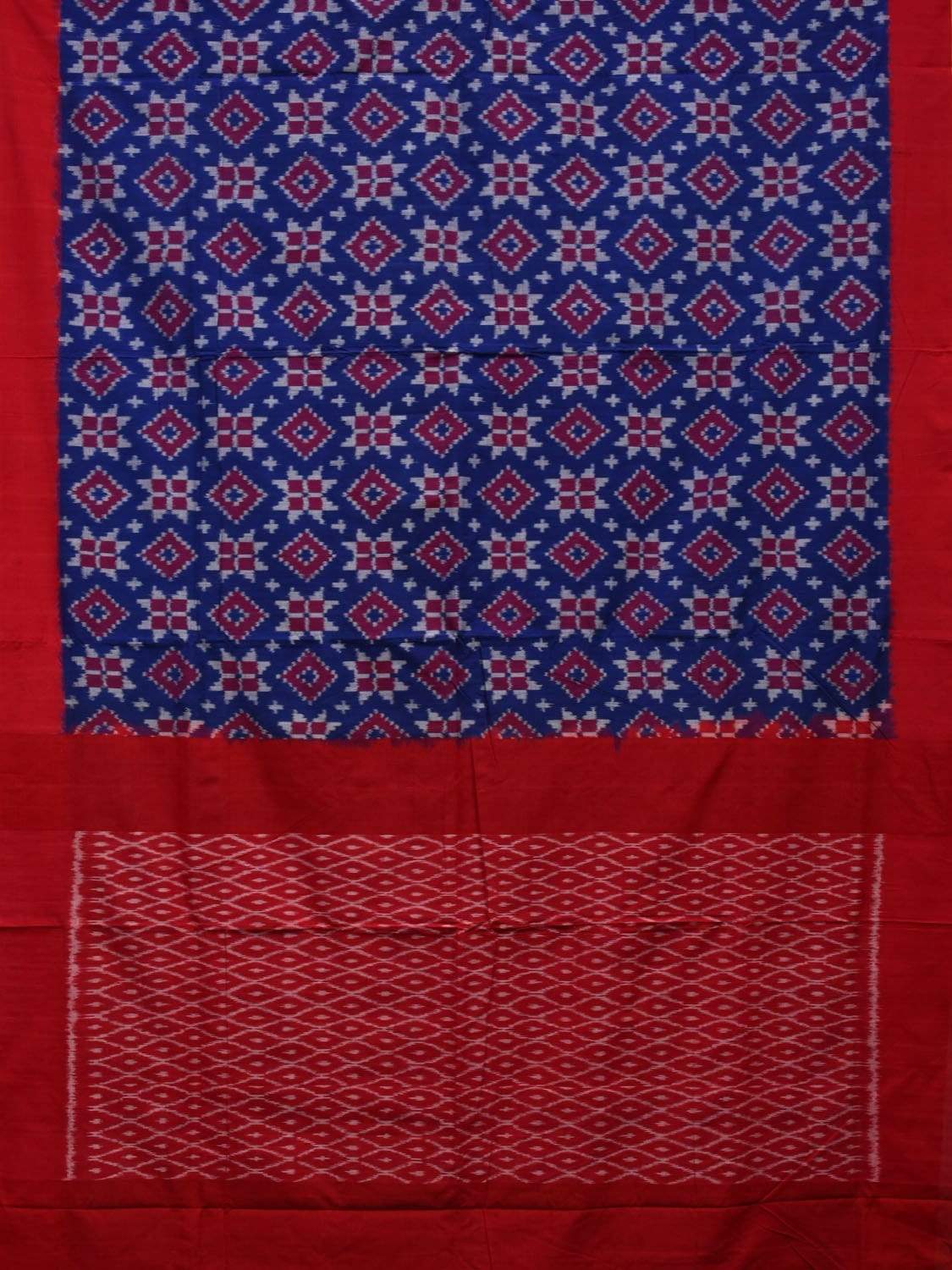 Blue and Red Pochampally Ikat Cotton Handloom Saree with Telia Design i0625