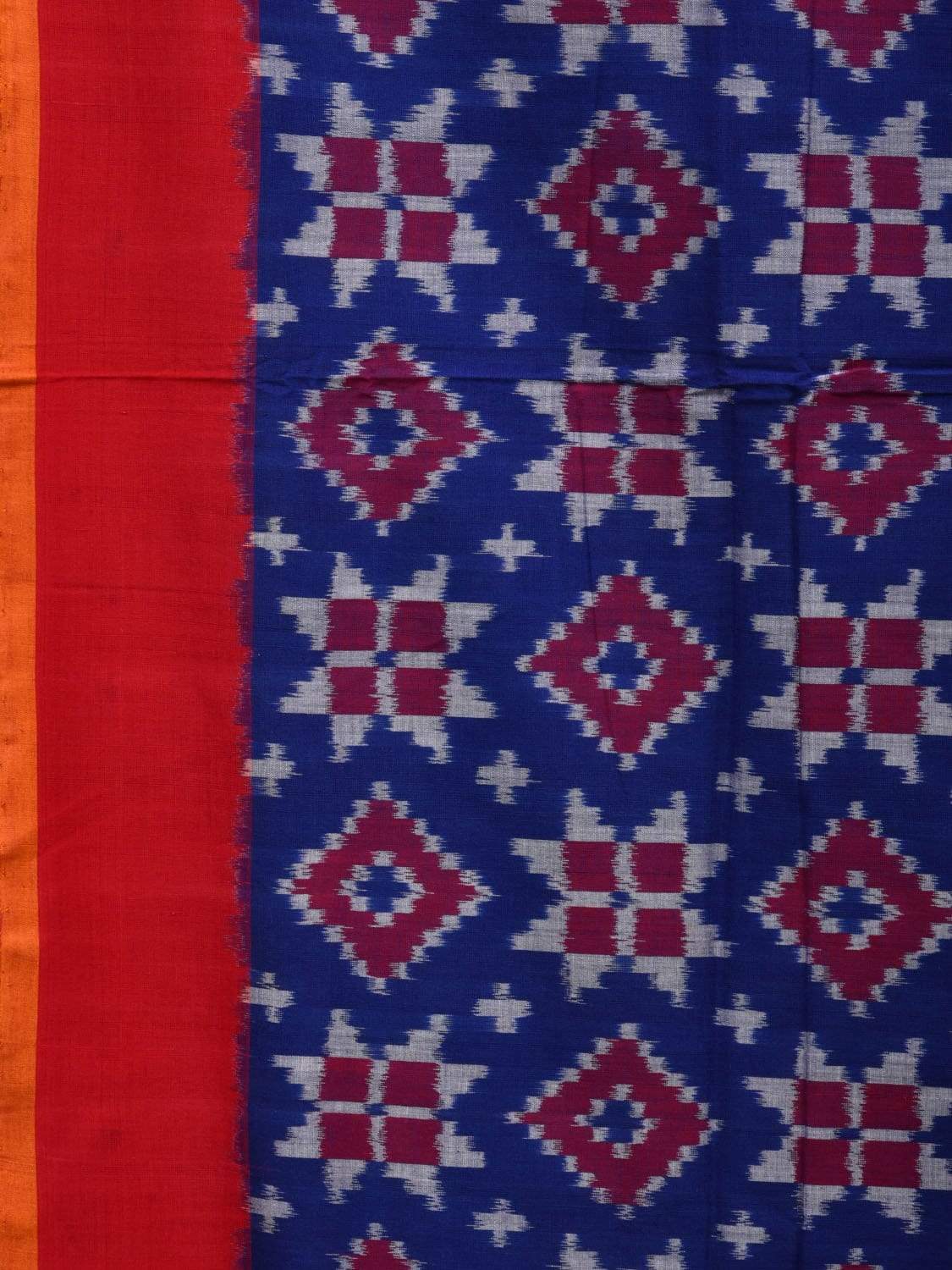 Blue and Red Pochampally Ikat Cotton Handloom Saree with Telia Design i0625