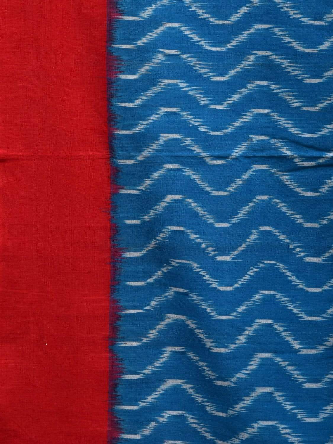 Blue and Red Pochampally Ikat Cotton Handloom Saree with Waves Design i0599