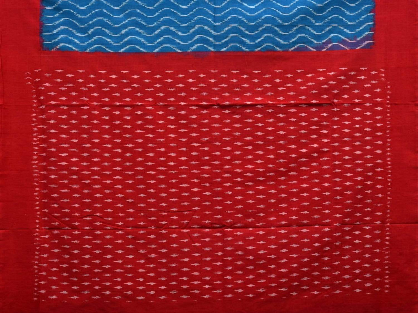 Blue and Red Pochampally Ikat Cotton Handloom Saree with Waves Design i0599