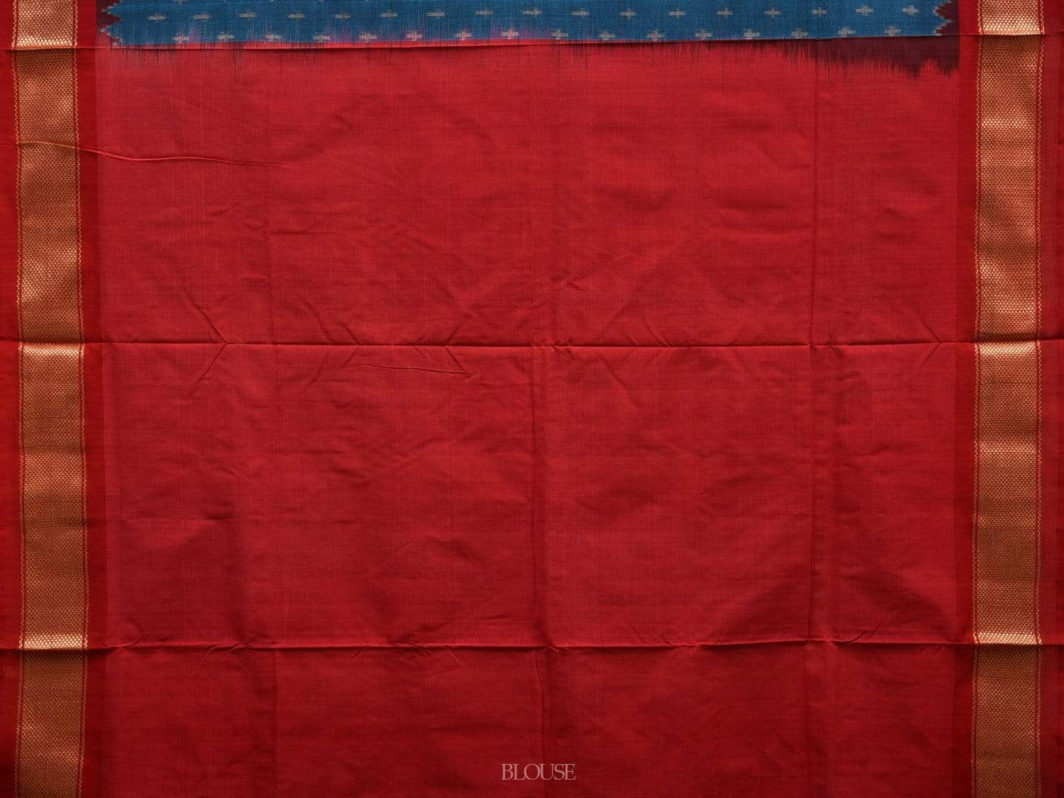 Blue and Red Pochampally Ikat Cotton Handloom Saree with Zari Border Design i0623