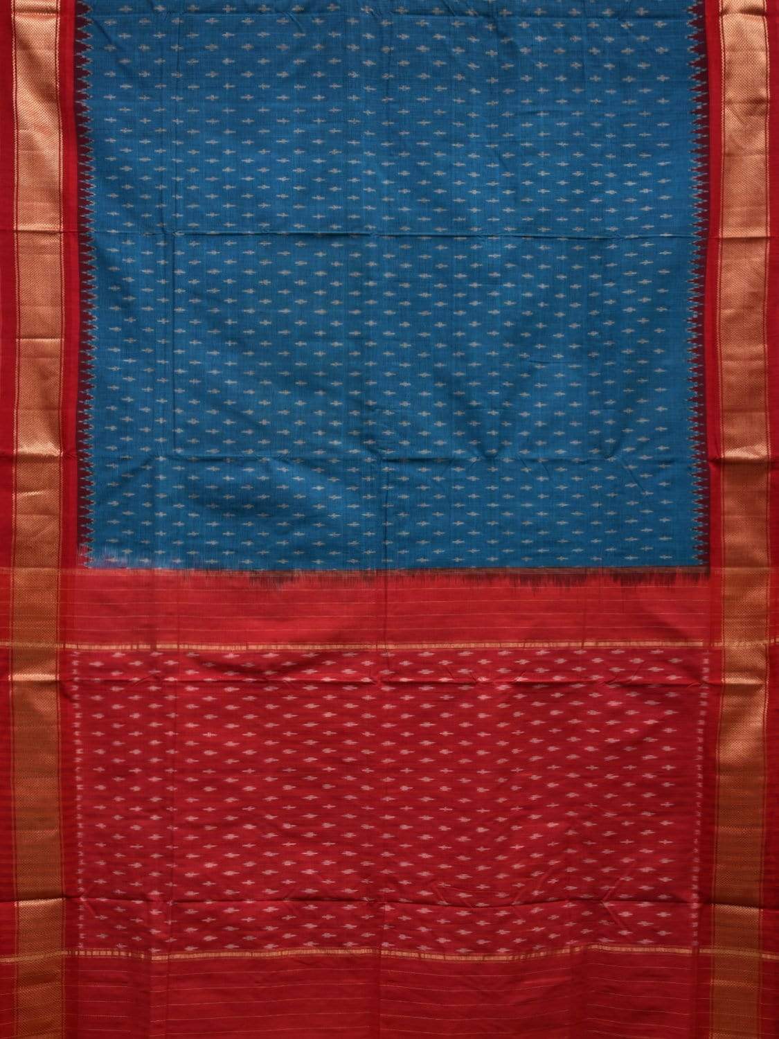 Blue and Red Pochampally Ikat Cotton Handloom Saree with Zari Border Design i0623