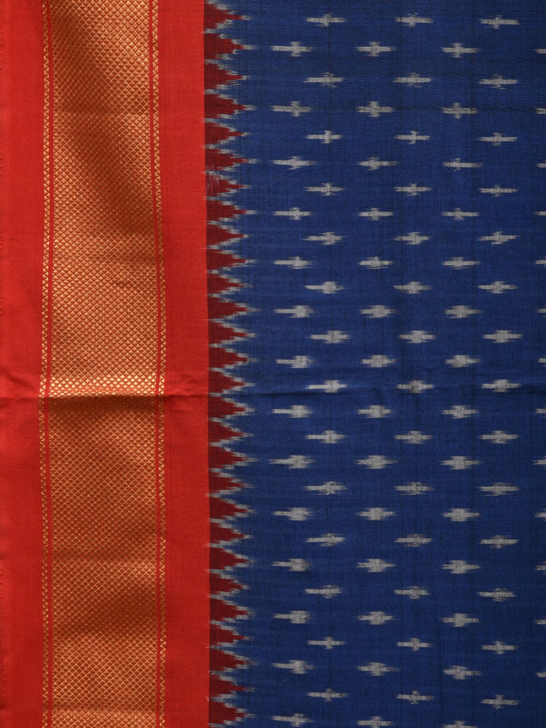 Blue and Red Pochampally Ikat Cotton Handloom Saree with Zari Border Design i0705