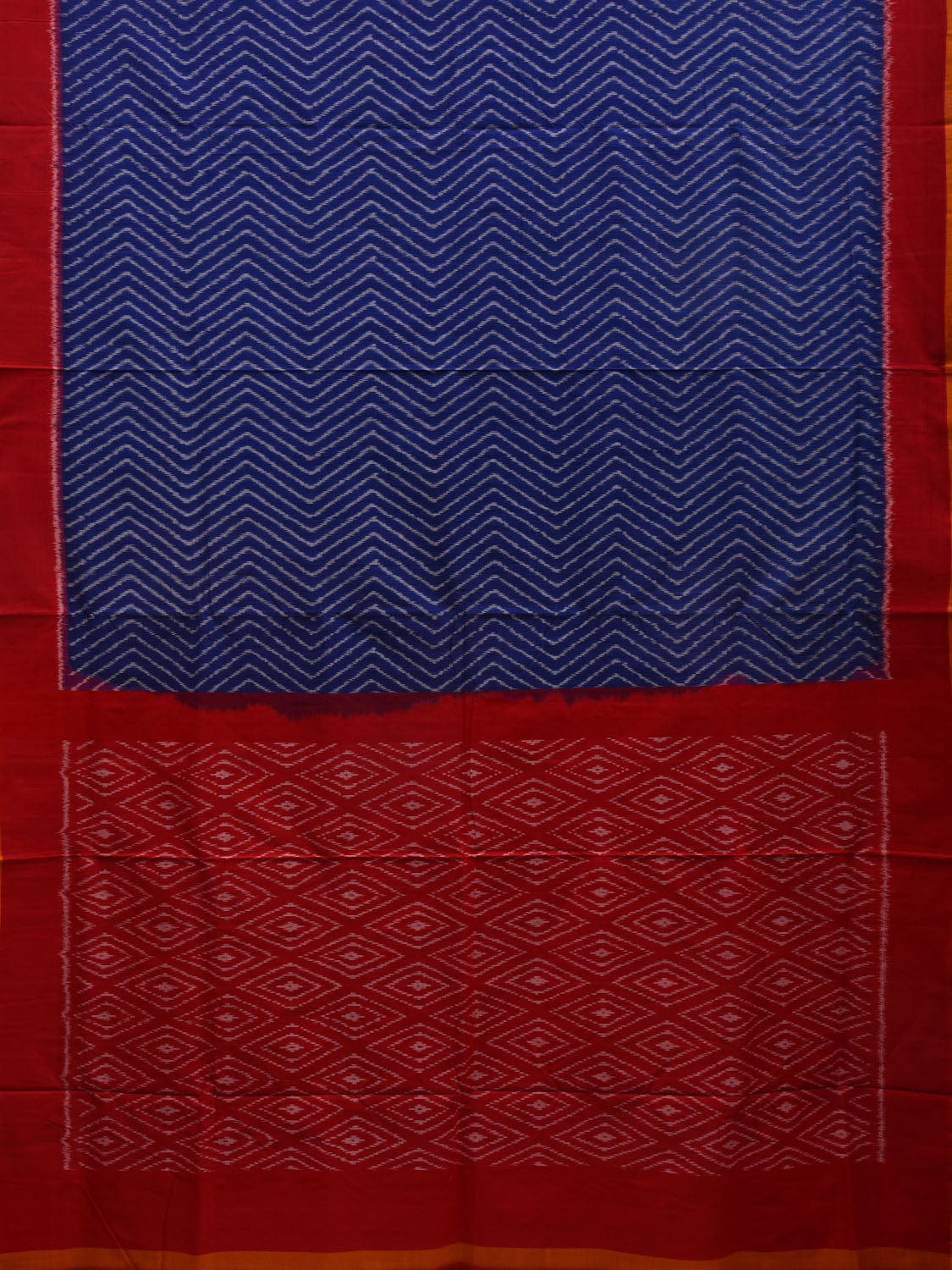 Blue and Red Pochampally Ikat Cotton Handloom Saree with Zig-Zag Design i0658