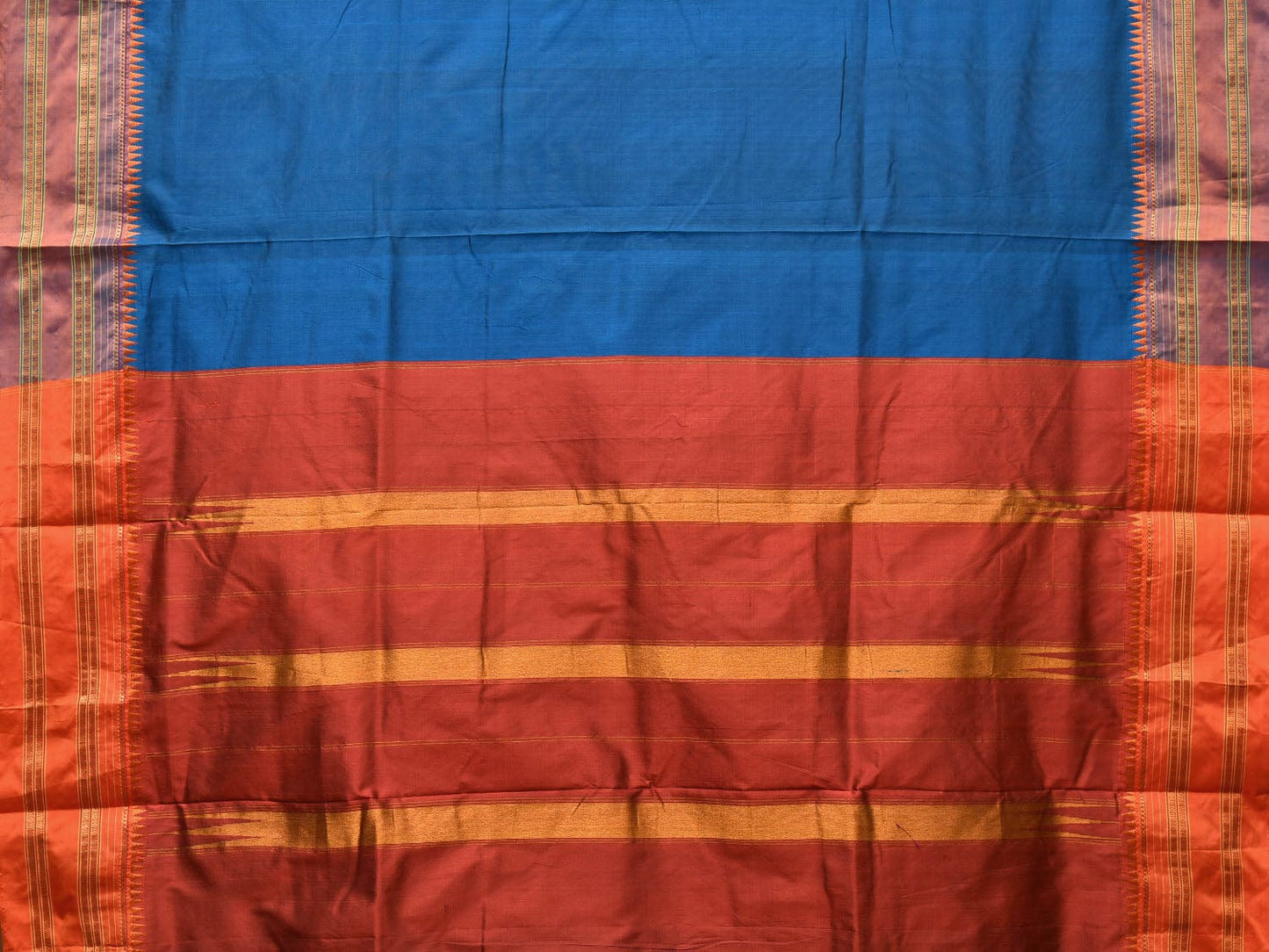 Blue and Rust Narayanpet Silk Handloom Plain Saree with Traditional Border Design No Blouse np0669