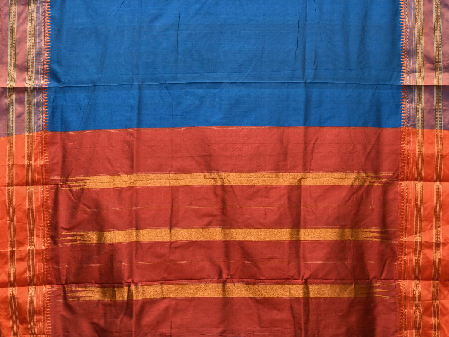 Blue and Rust Narayanpet Silk Handloom Plain Saree with Traditional Border Design No Blouse np0669