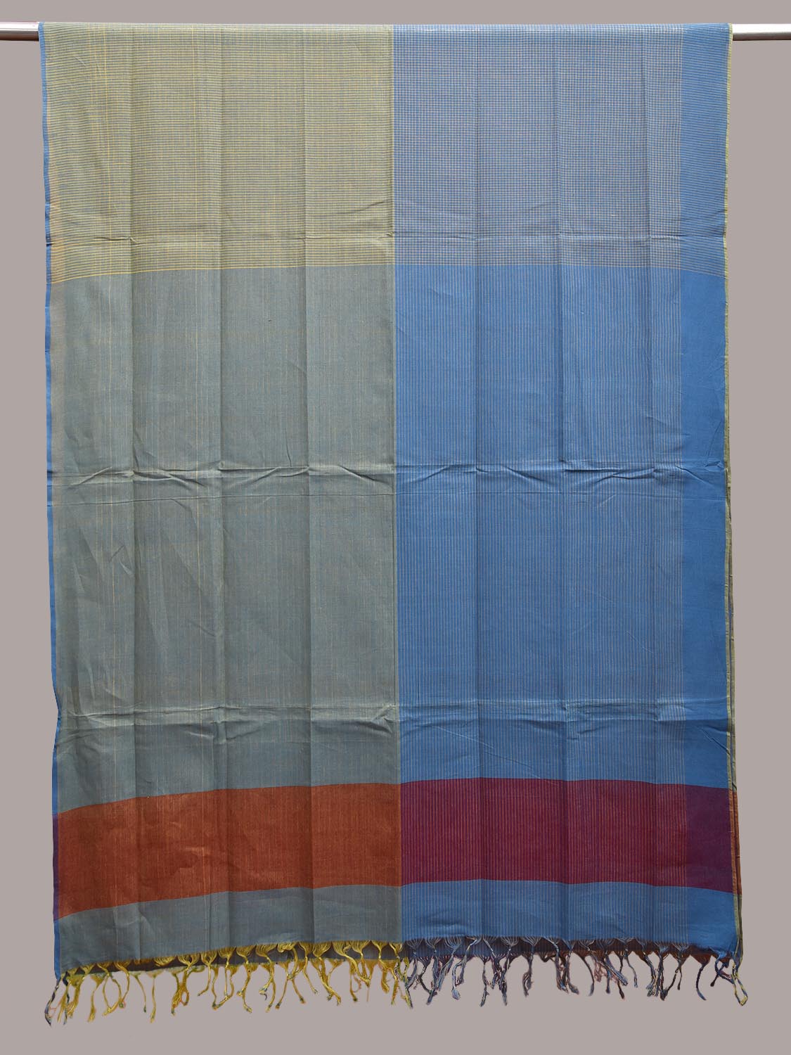 Blue and Sea Green Mangalgiri Cotton Handloom Dupatta with Strips Design ds3669
