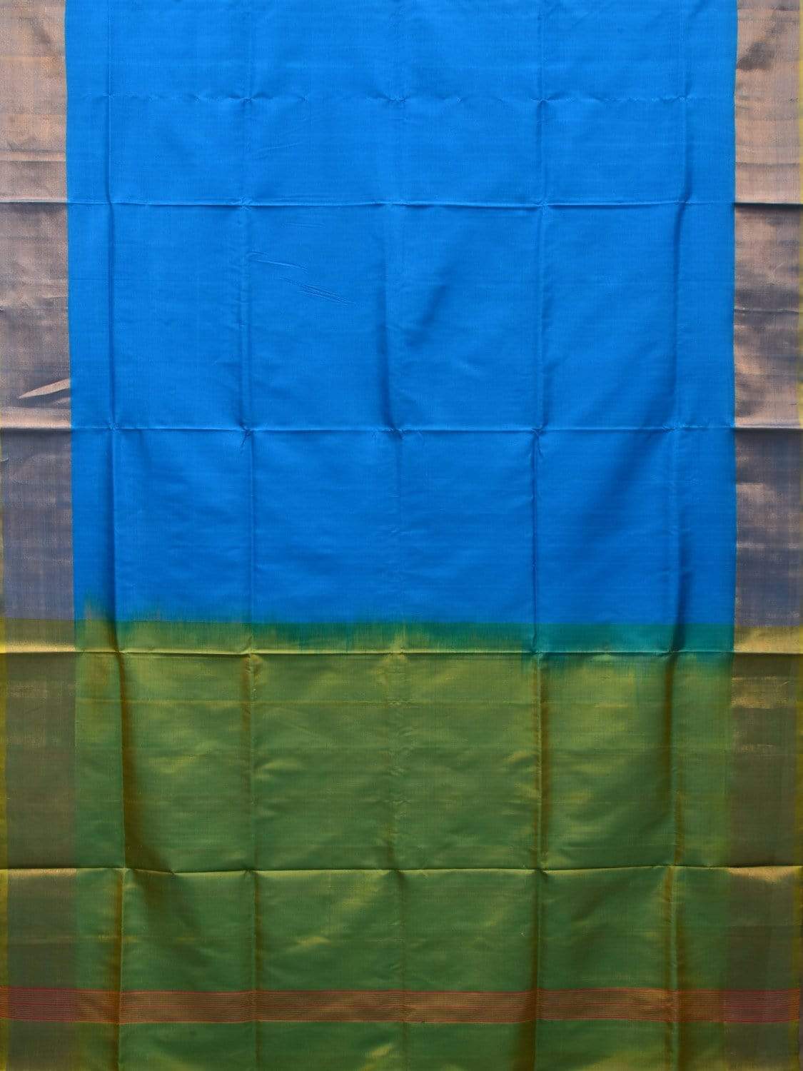 Blue and Sea Green Uppada Silk Handloom Plain Saree with Contrast Pallu Design u1759