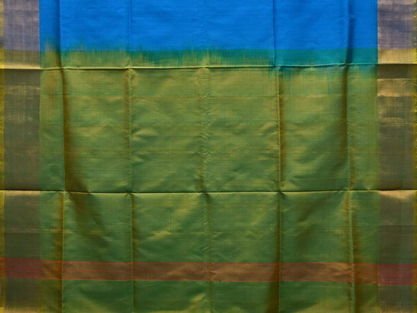 Blue and Sea Green Uppada Silk Handloom Plain Saree with Contrast Pallu Design u1759