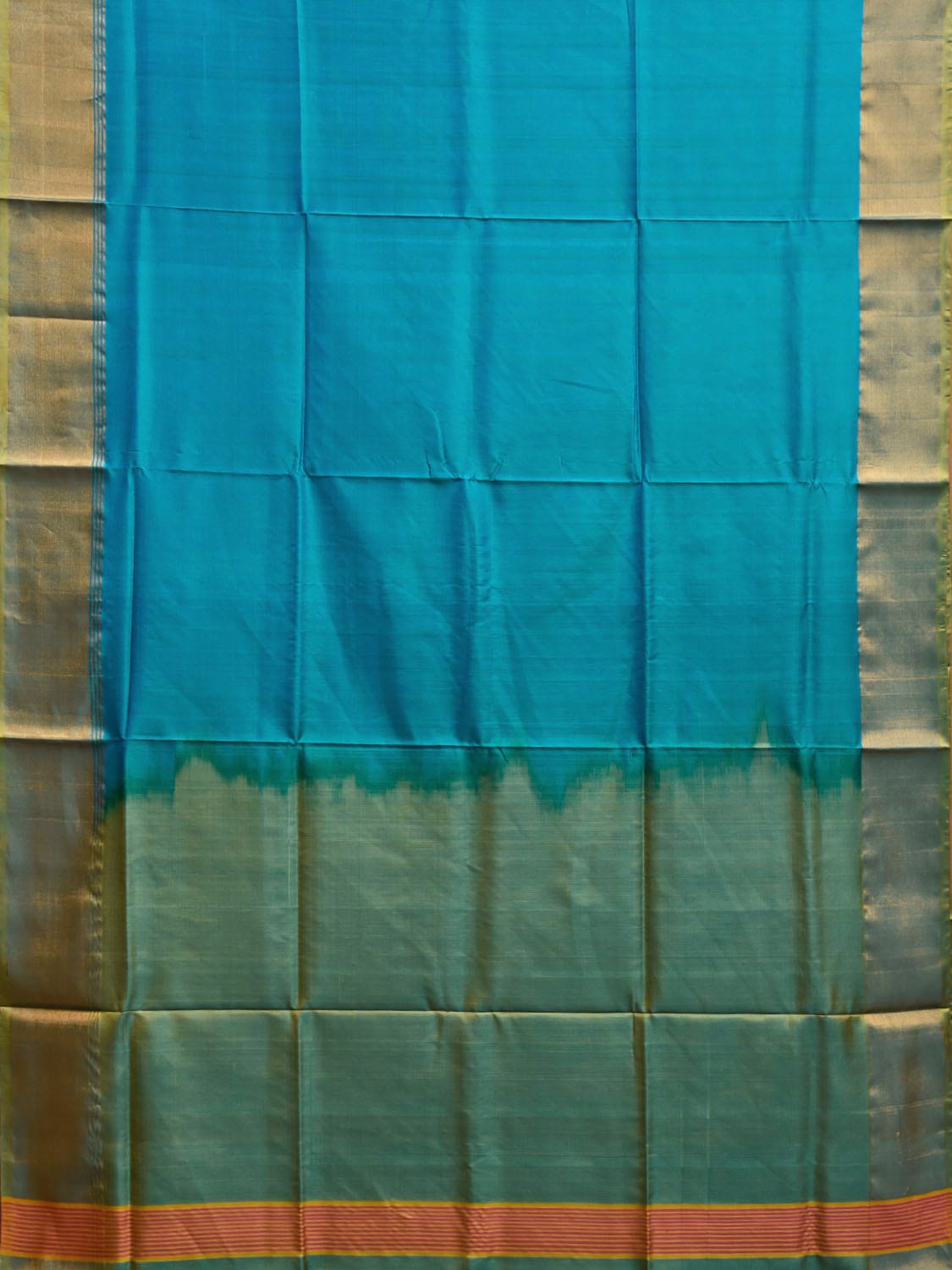 Blue and Sea Green Uppada Silk Handloom Plain Saree with Contrast Pallu Design u2353