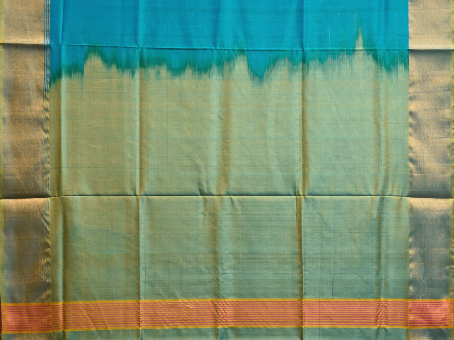 Blue and Sea Green Uppada Silk Handloom Plain Saree with Contrast Pallu Design u2353