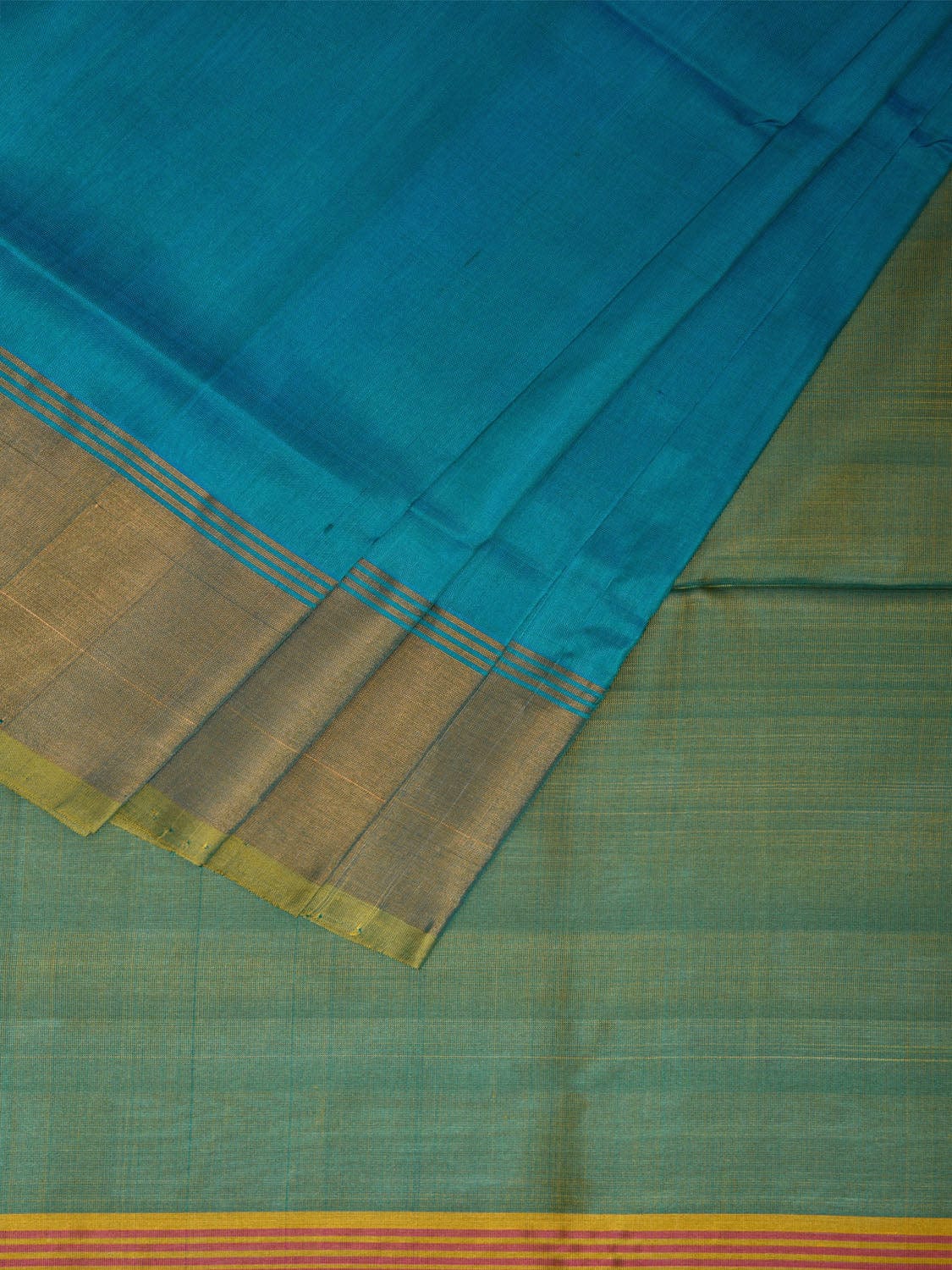 Blue and Sea Green Uppada Silk Handloom Plain Saree with Contrast Pallu Design u2353