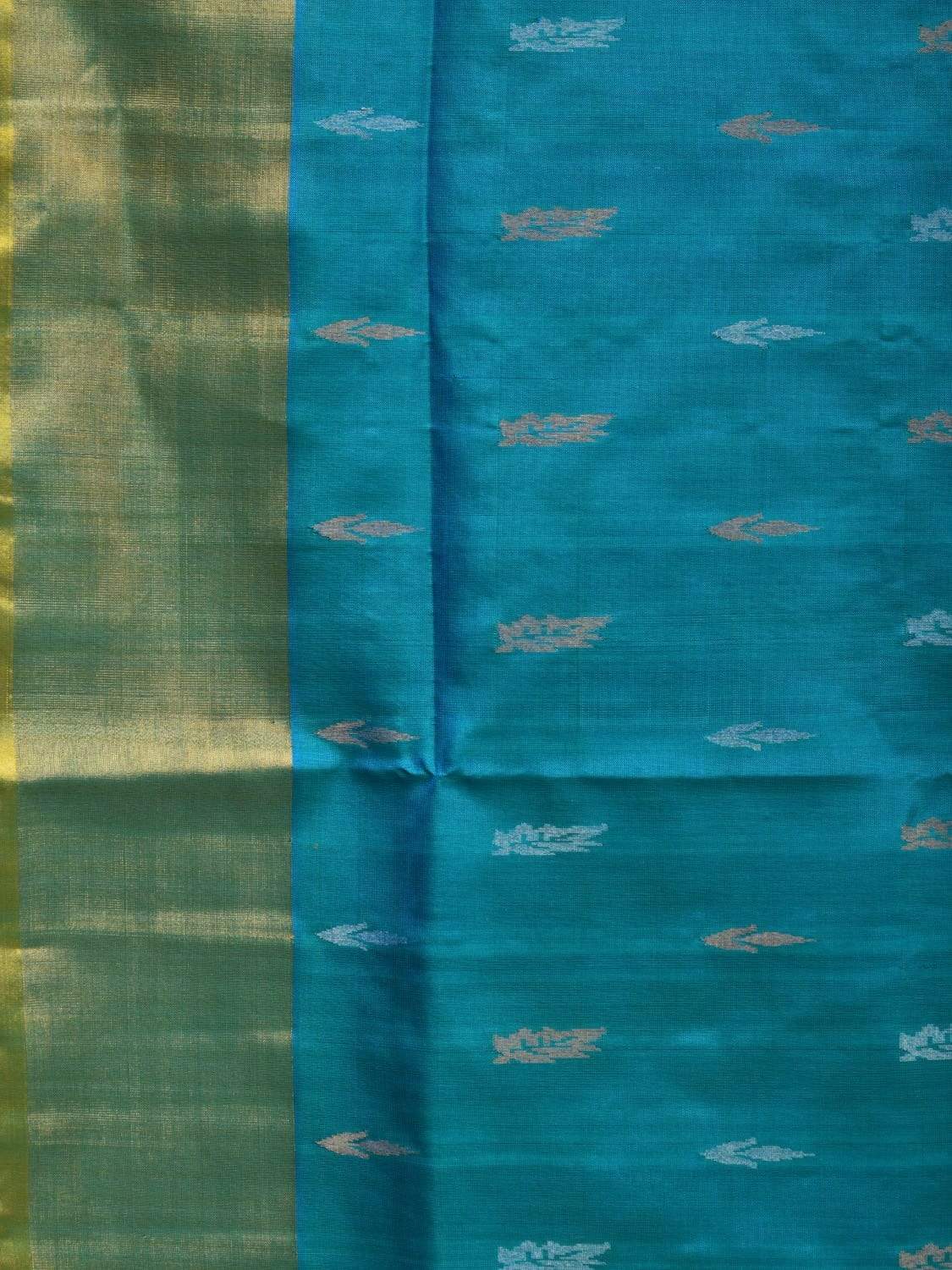 Blue and Sea Green Uppada Silk Handloom Saree with Buta and Contrast Pallu Design u1806