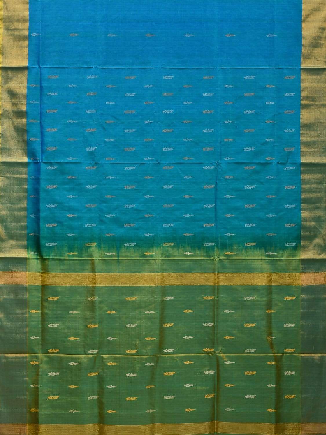 Blue and Sea Green Uppada Silk Handloom Saree with Buta and Contrast Pallu Design u1806