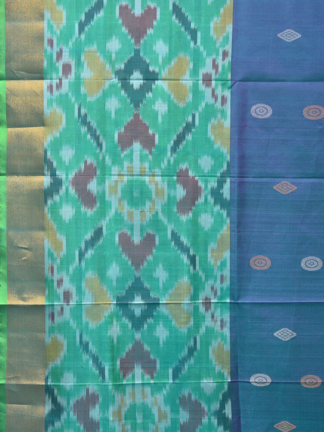Blue and Sea Green Uppada Silk Handloom Saree with Buta and Ikat Border Design u2082