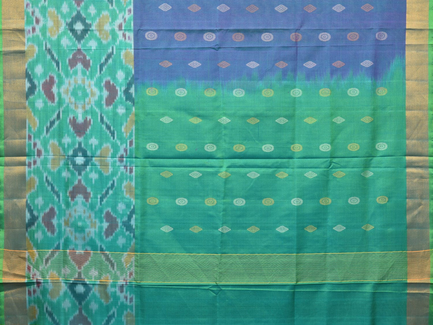 Blue and Sea Green Uppada Silk Handloom Saree with Buta and Ikat Border Design u2082