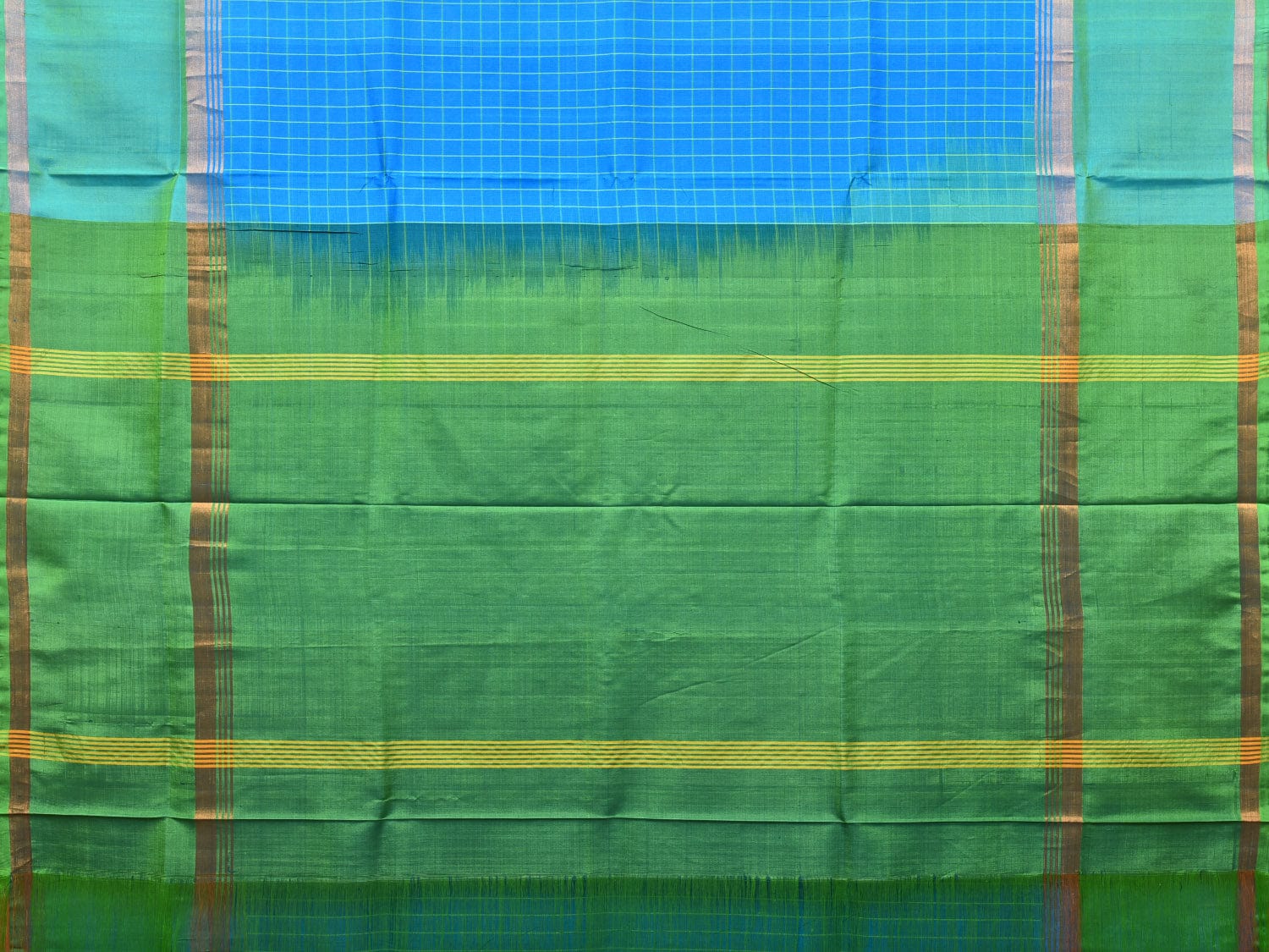 Blue and Sea Green Uppada Silk Handloom Saree with Checks Design u2073