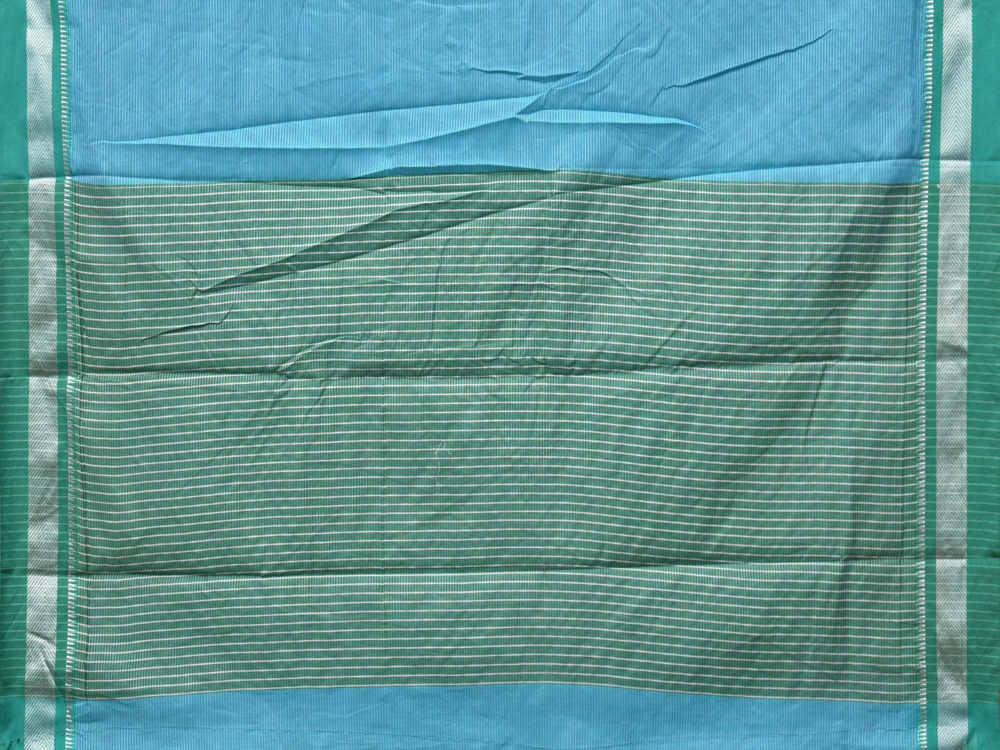 Blue and Teal Bamboo Cotton Saree with Strips Design No Blouse bc0237