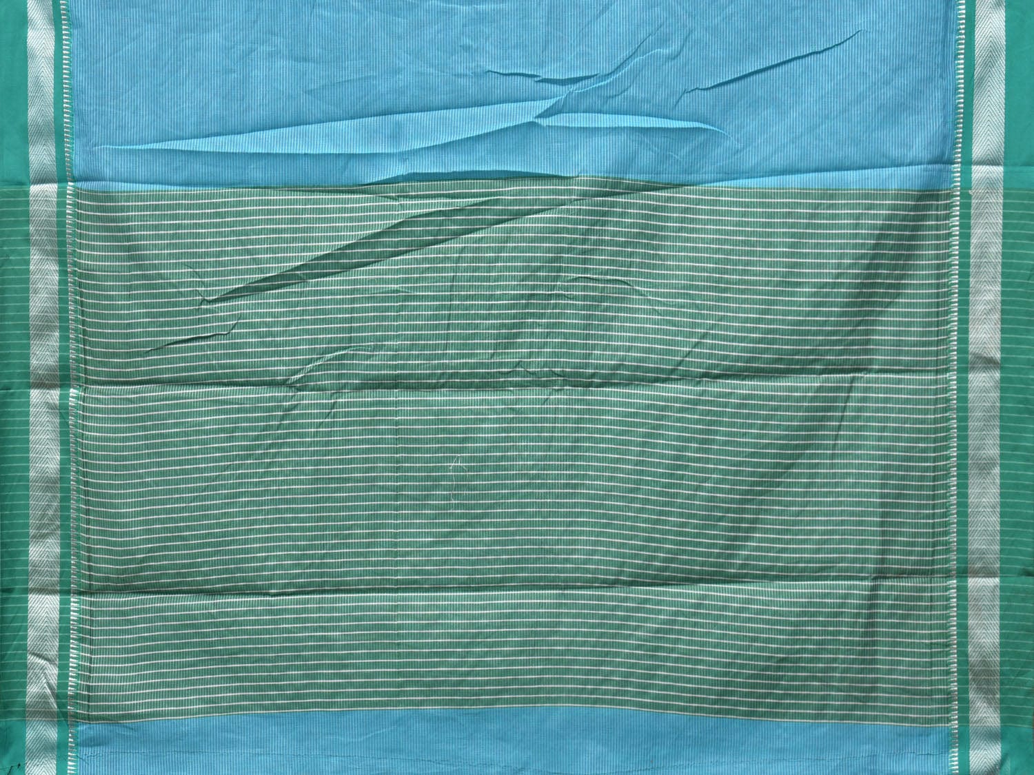 Blue and Teal Bamboo Cotton Saree with Strips Design No Blouse bc0237