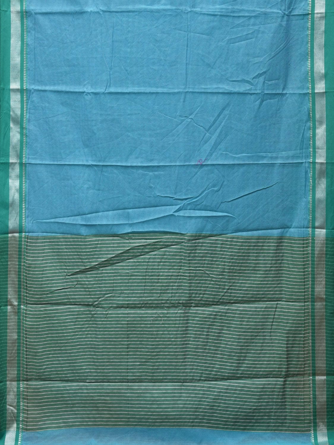 Blue and Teal Bamboo Cotton Saree with Strips Design No Blouse bc0237