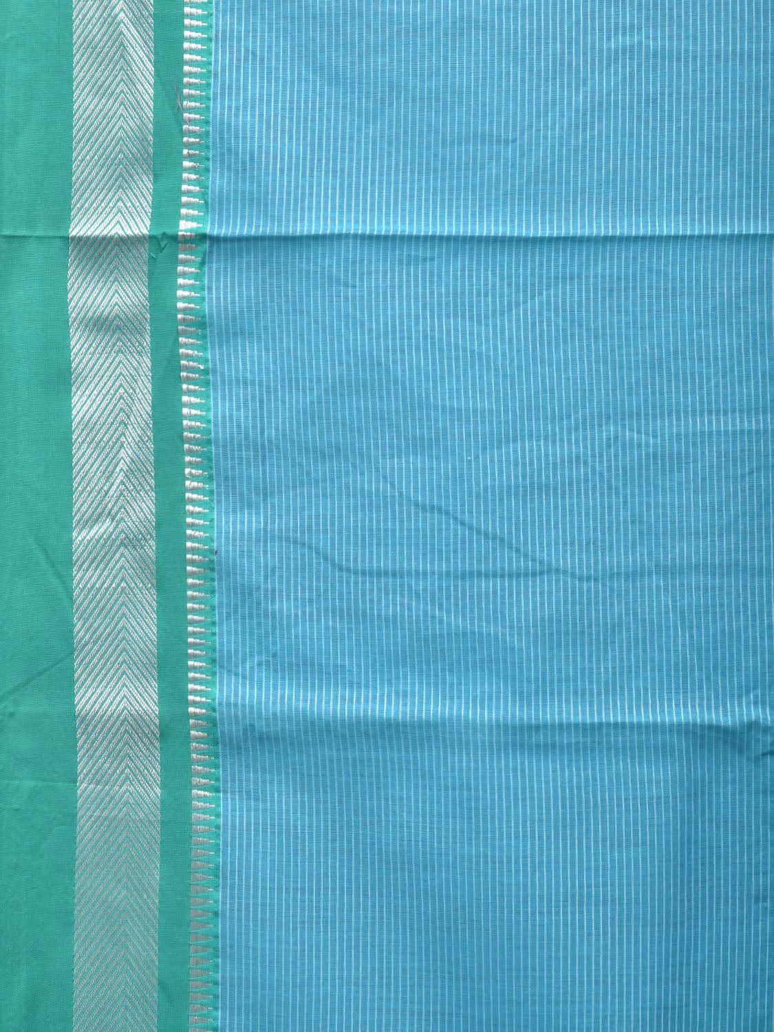 Blue and Teal Bamboo Cotton Saree with Strips Design No Blouse bc0237