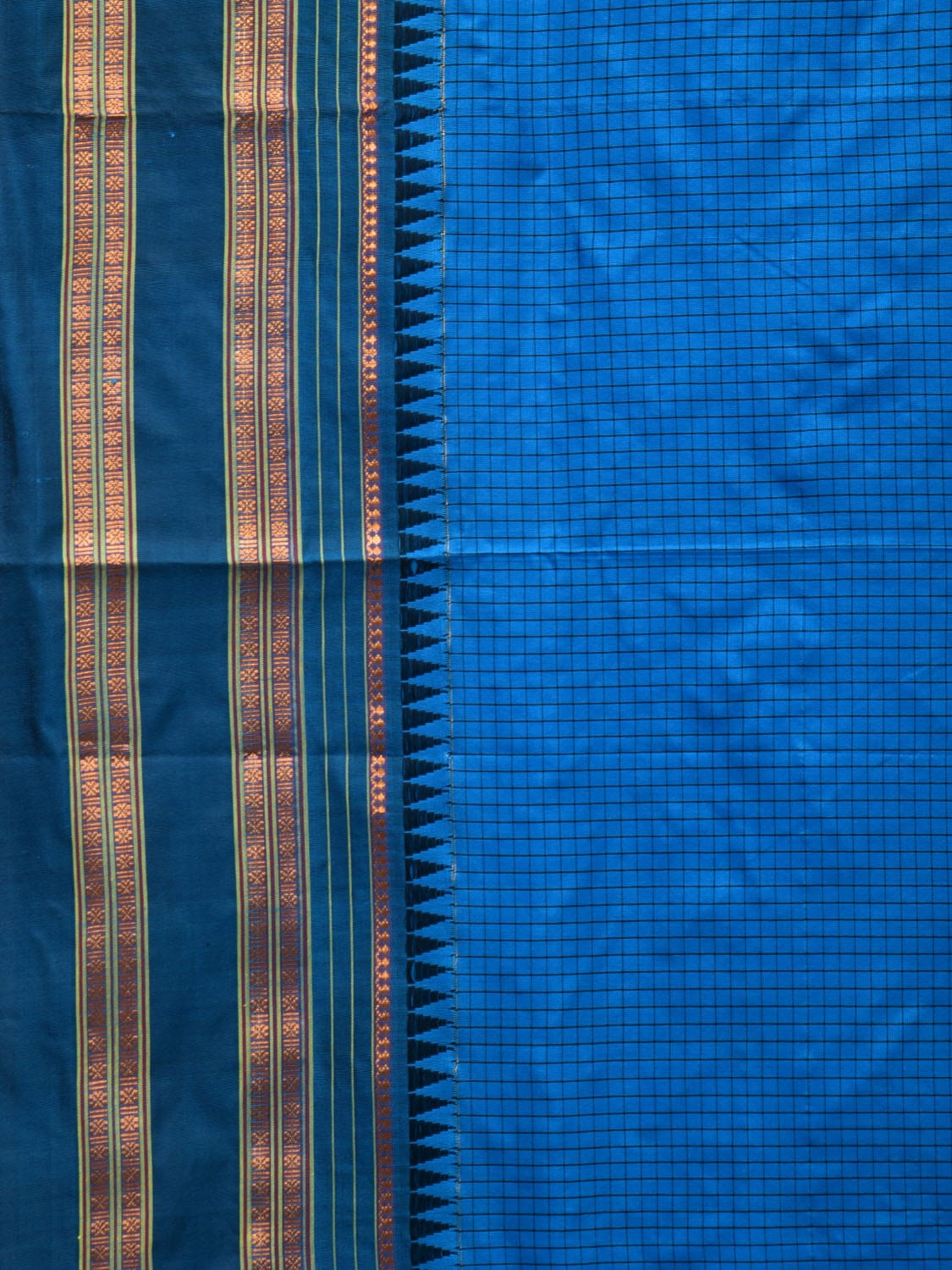 Blue and Teal Narayanpet Silk Handloom Saree with Checks Design No Blouse np0647
