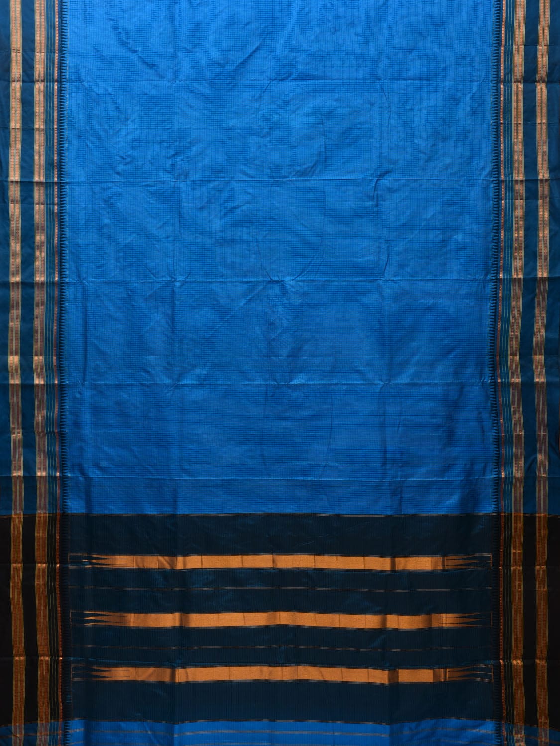 Blue and Teal Narayanpet Silk Handloom Saree with Checks Design No Blouse np0647