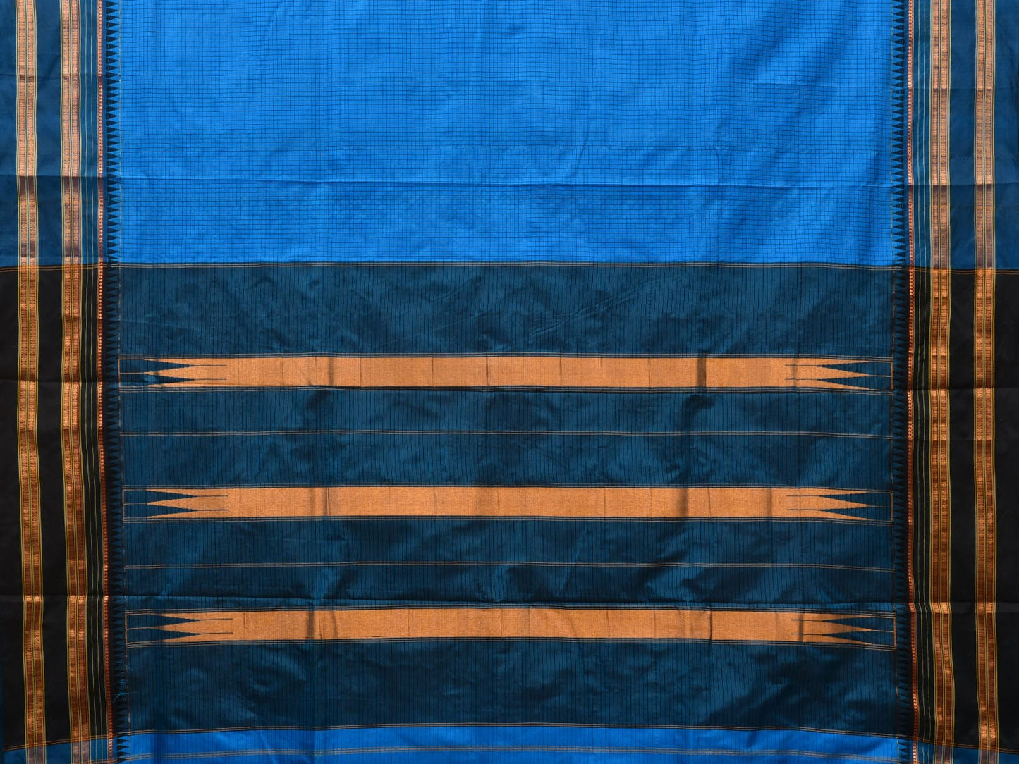 Blue and Teal Narayanpet Silk Handloom Saree with Checks Design No Blouse np0647