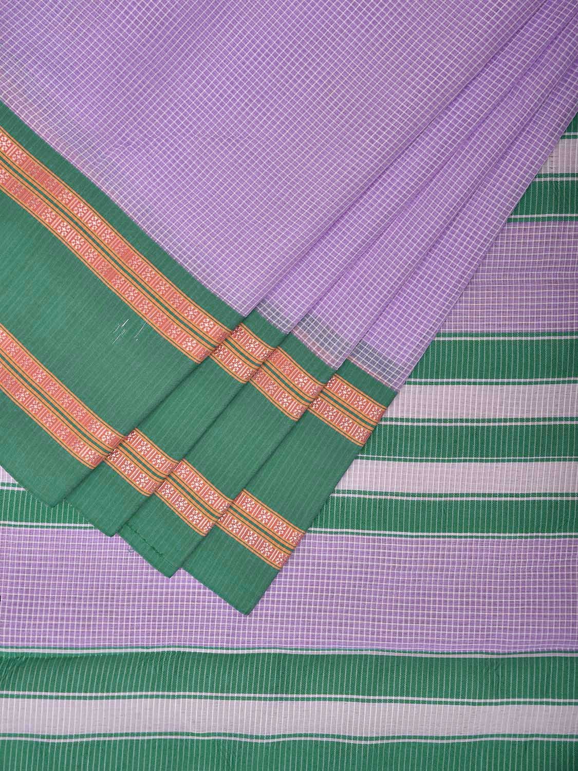 Blue and Turquoise Bamboo Cotton Saree with Small Checks and Strips Pallu Design No Blouse bc0635