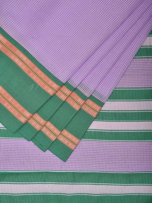 Blue and Turquoise Bamboo Cotton Saree with Small Checks and Strips Pallu Design No Blouse bc0635