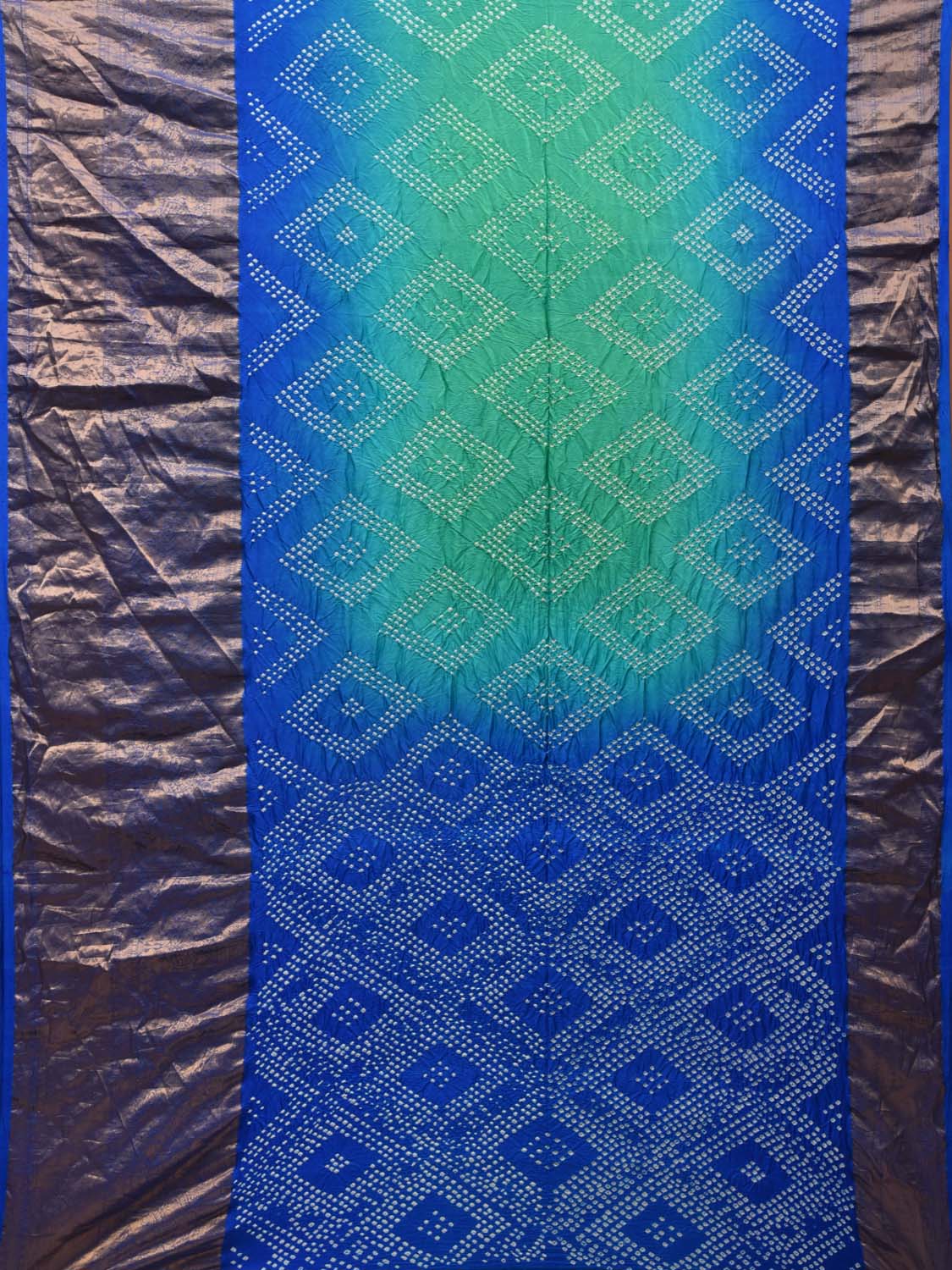 Blue and Turquoise Bandhani Kanchipuram Silk Handloom Saree with Pallu Design bn0382