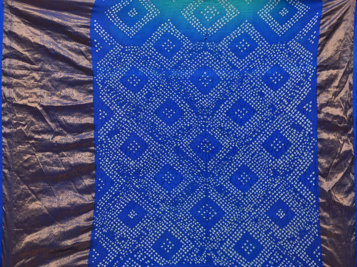 Blue and Turquoise Bandhani Kanchipuram Silk Handloom Saree with Pallu Design bn0382